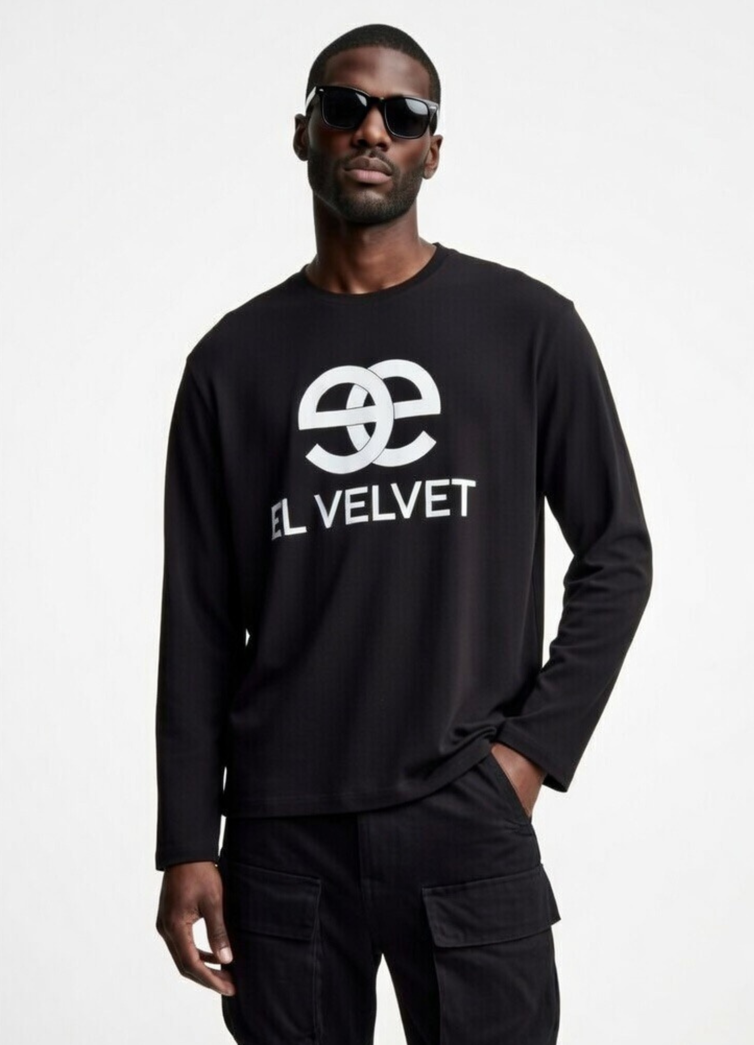 Men - Black El Velvet Elegant Long sleeve Oversized T Shirt