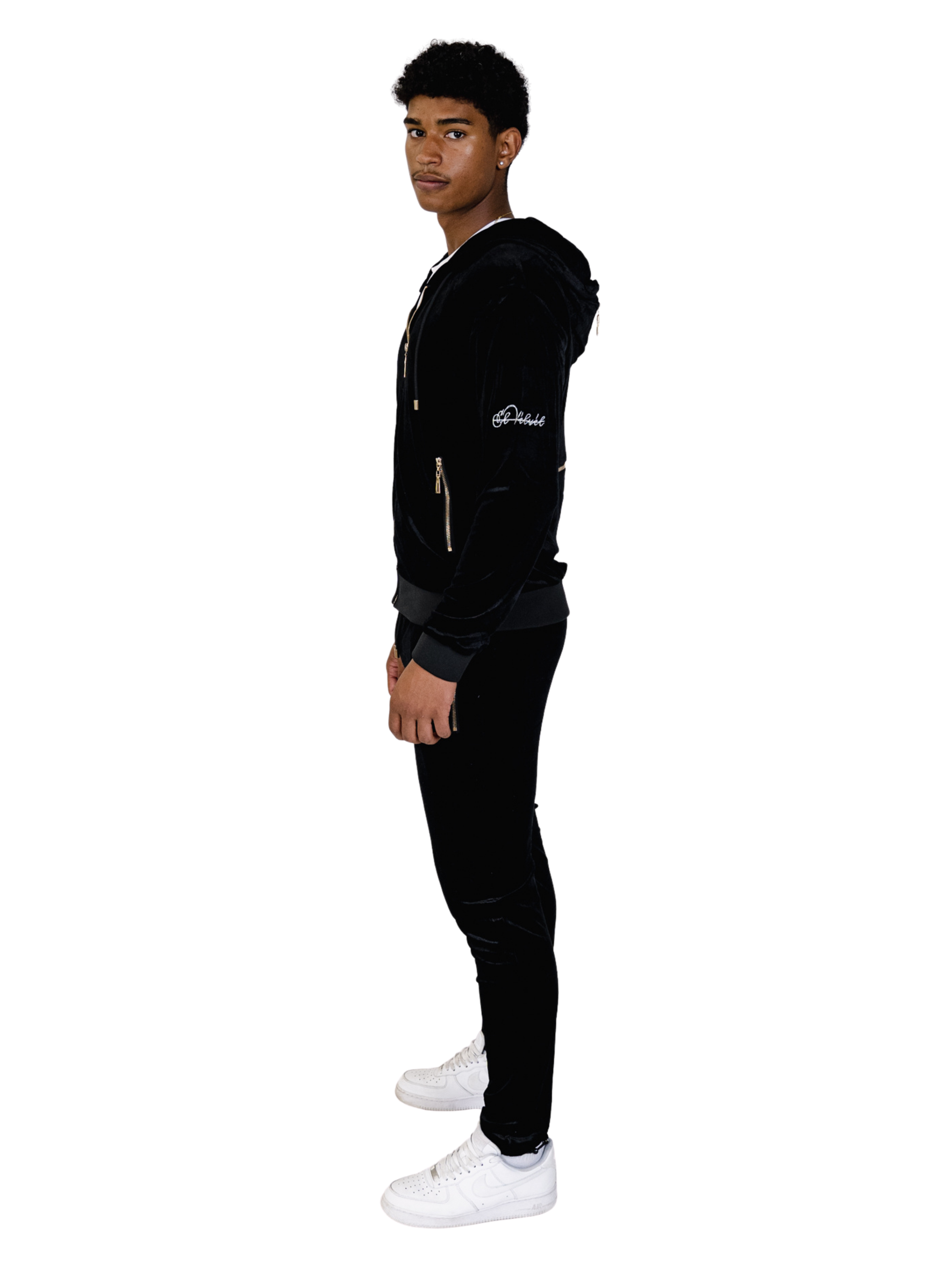 Men's Black Vélvét Full Tracksuit