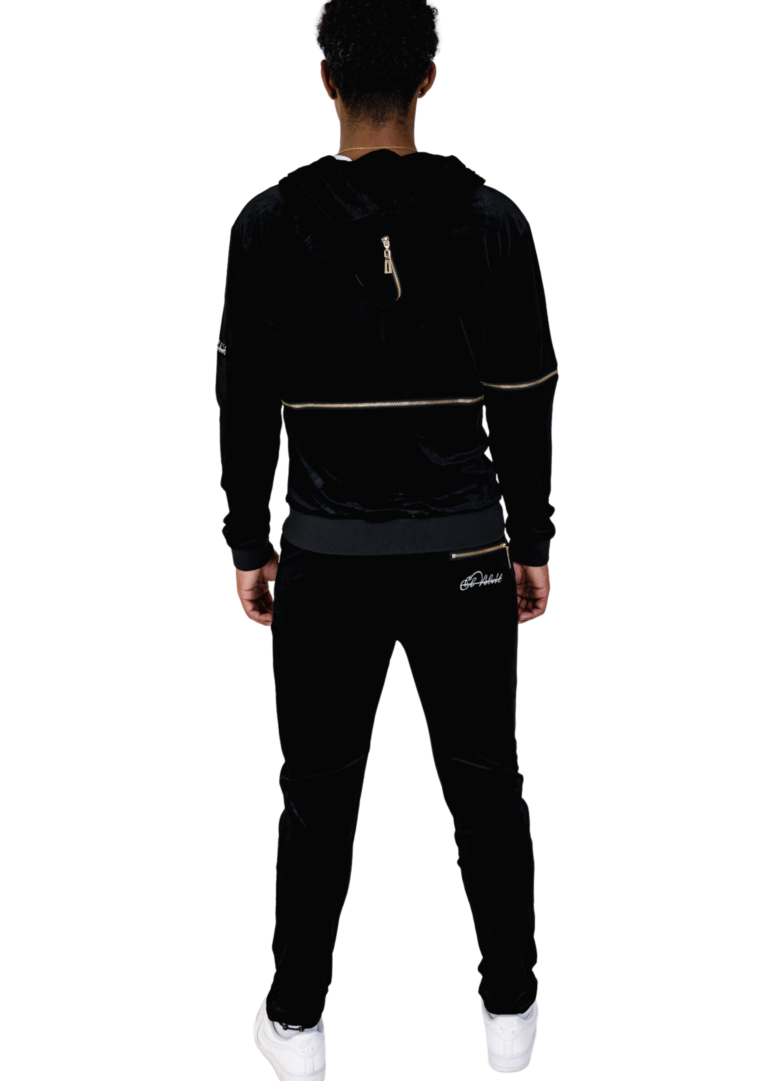 Men's Black Vélvét Full Tracksuit
