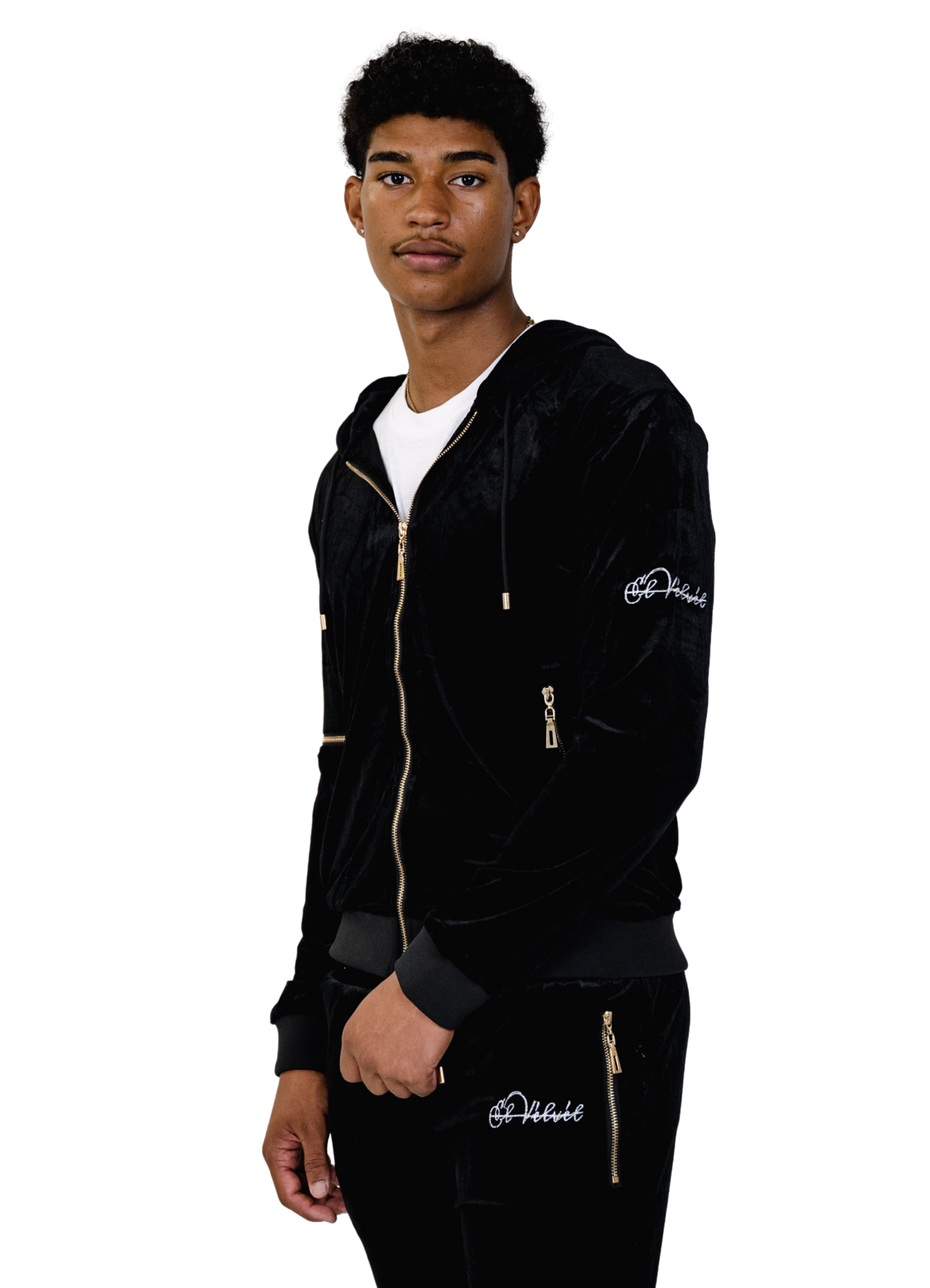 Men's Black Vélvét Full Tracksuit