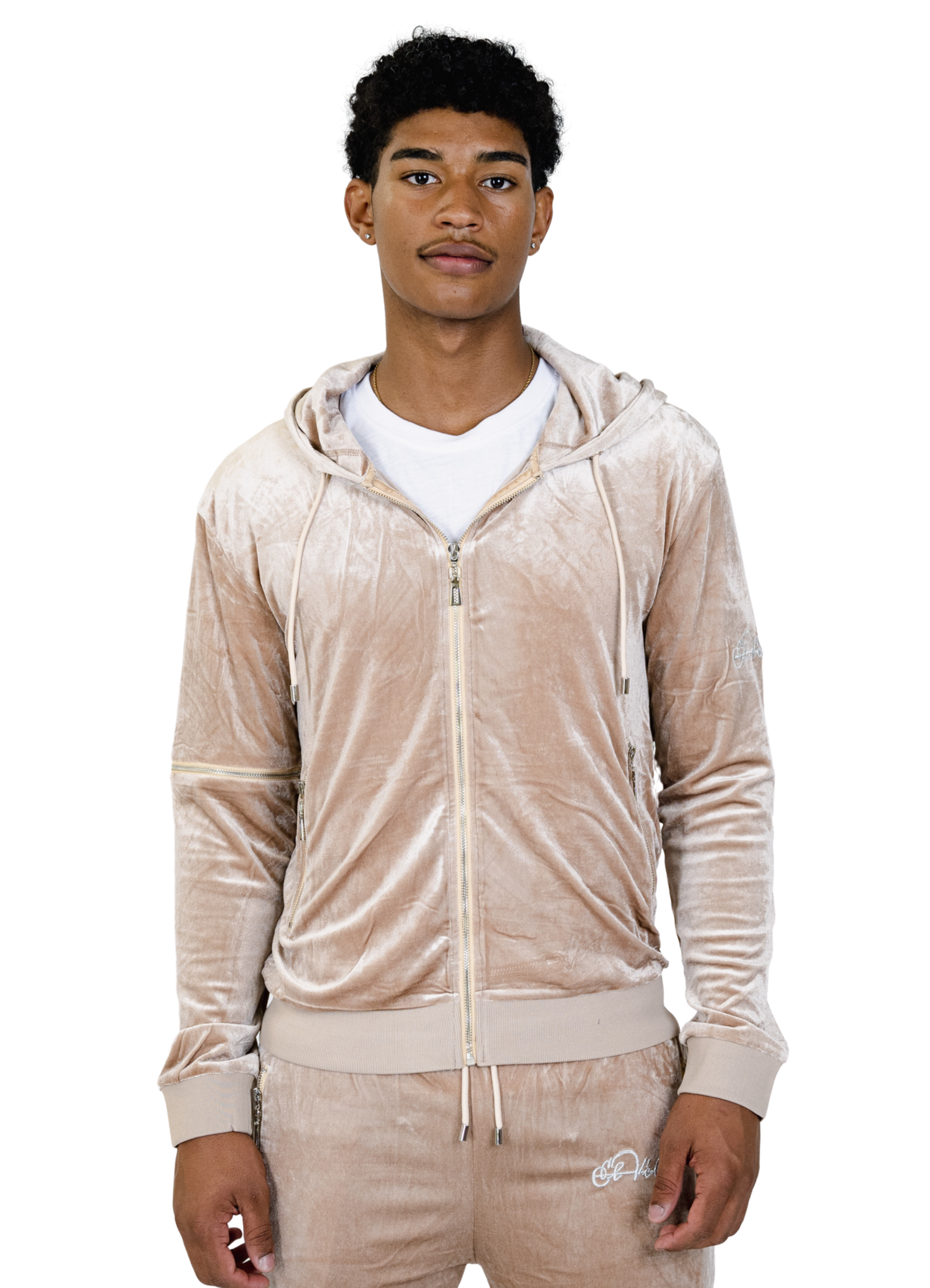 Men's Biege Vélvét Full Tracksuit