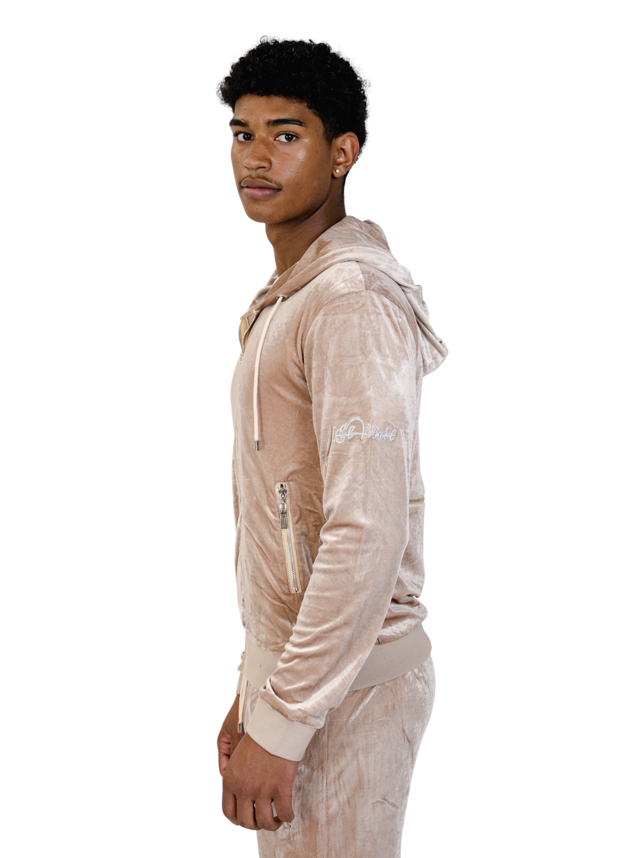 Men's Biege Vélvét Full Tracksuit