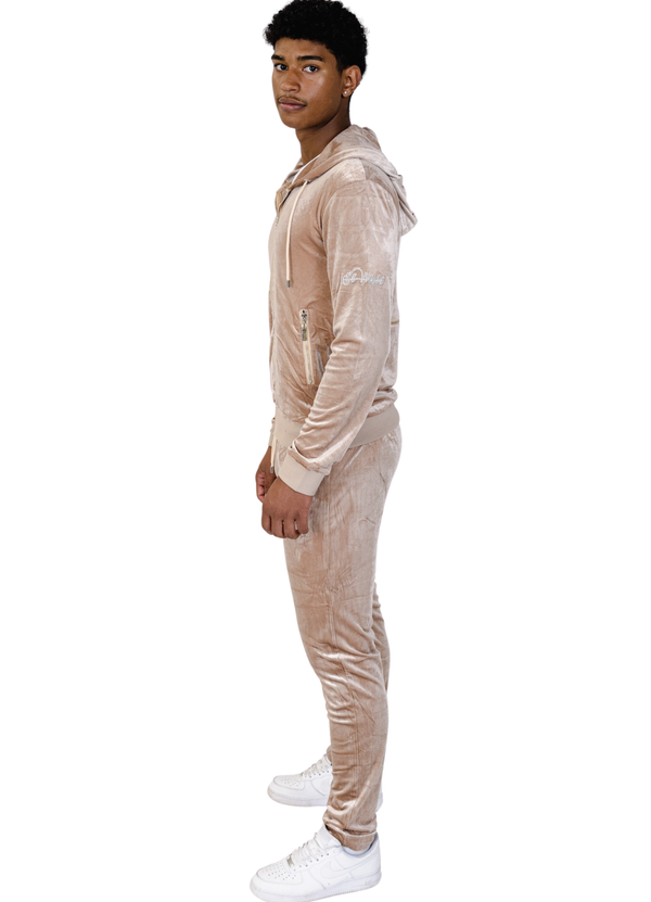 Men s Biege Velvet Full Tracksuit El Velvet