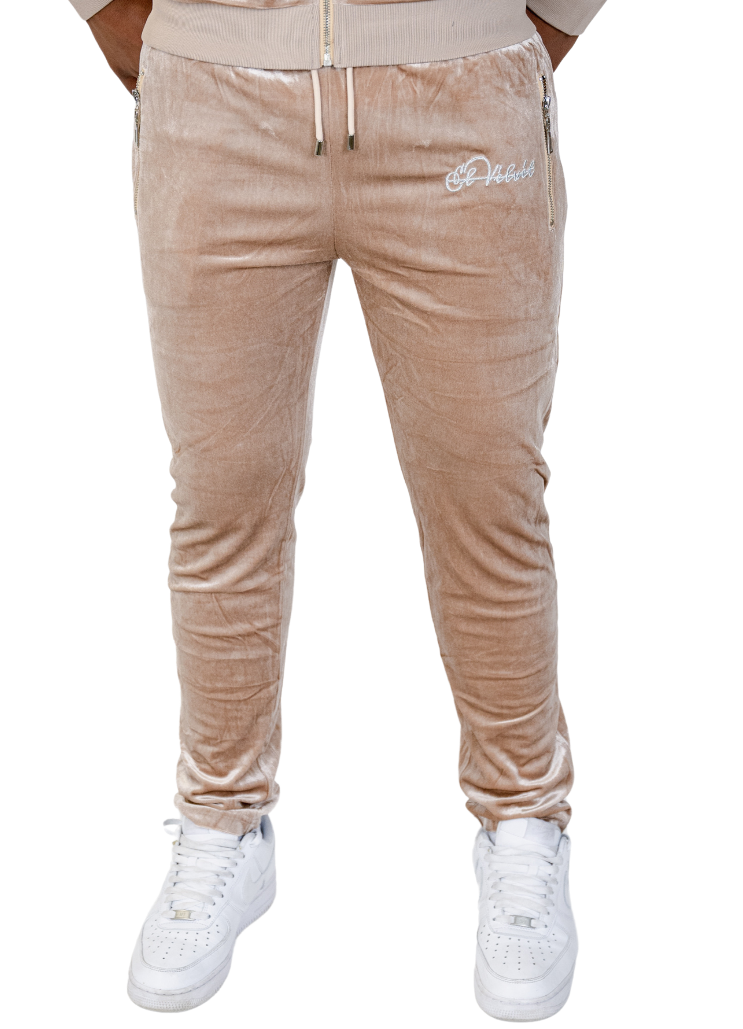 Men's Biege Vélvét Full Tracksuit