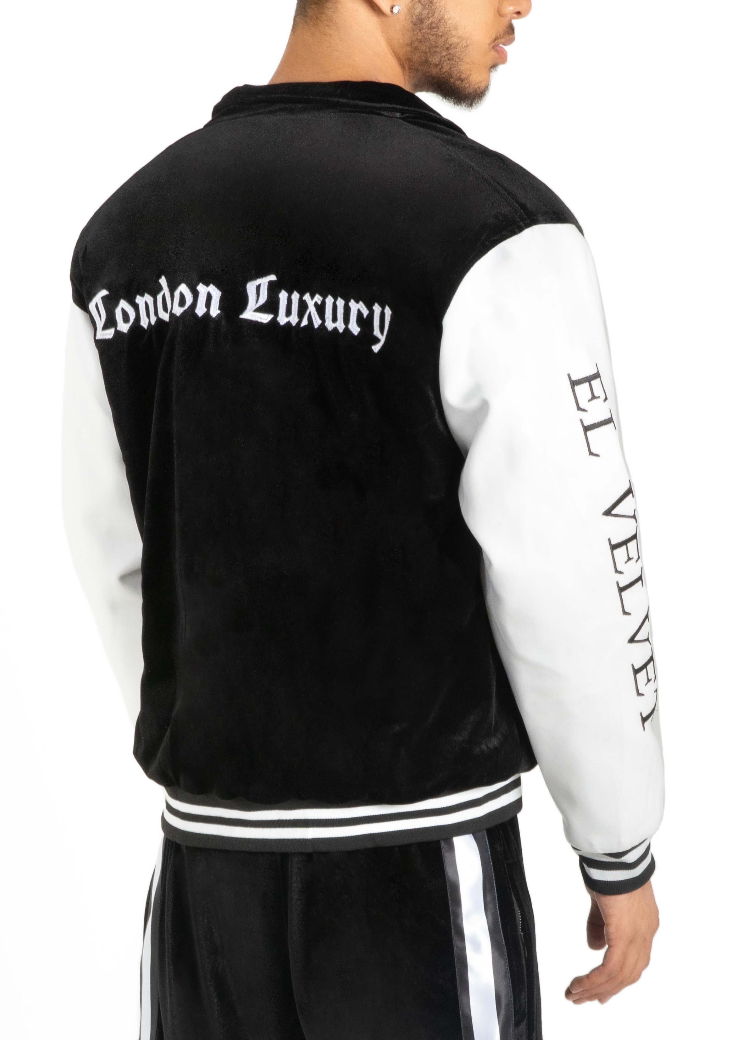 Black & White Scriptures Velvet Varsity Jacket