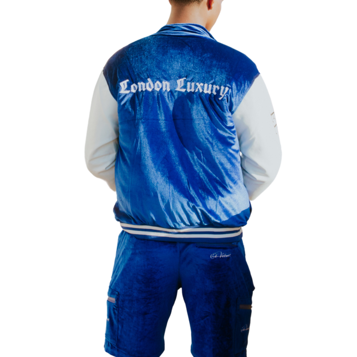 Royal Blue & White Scriptures Velvet Varsity Jacket – El Vélvét