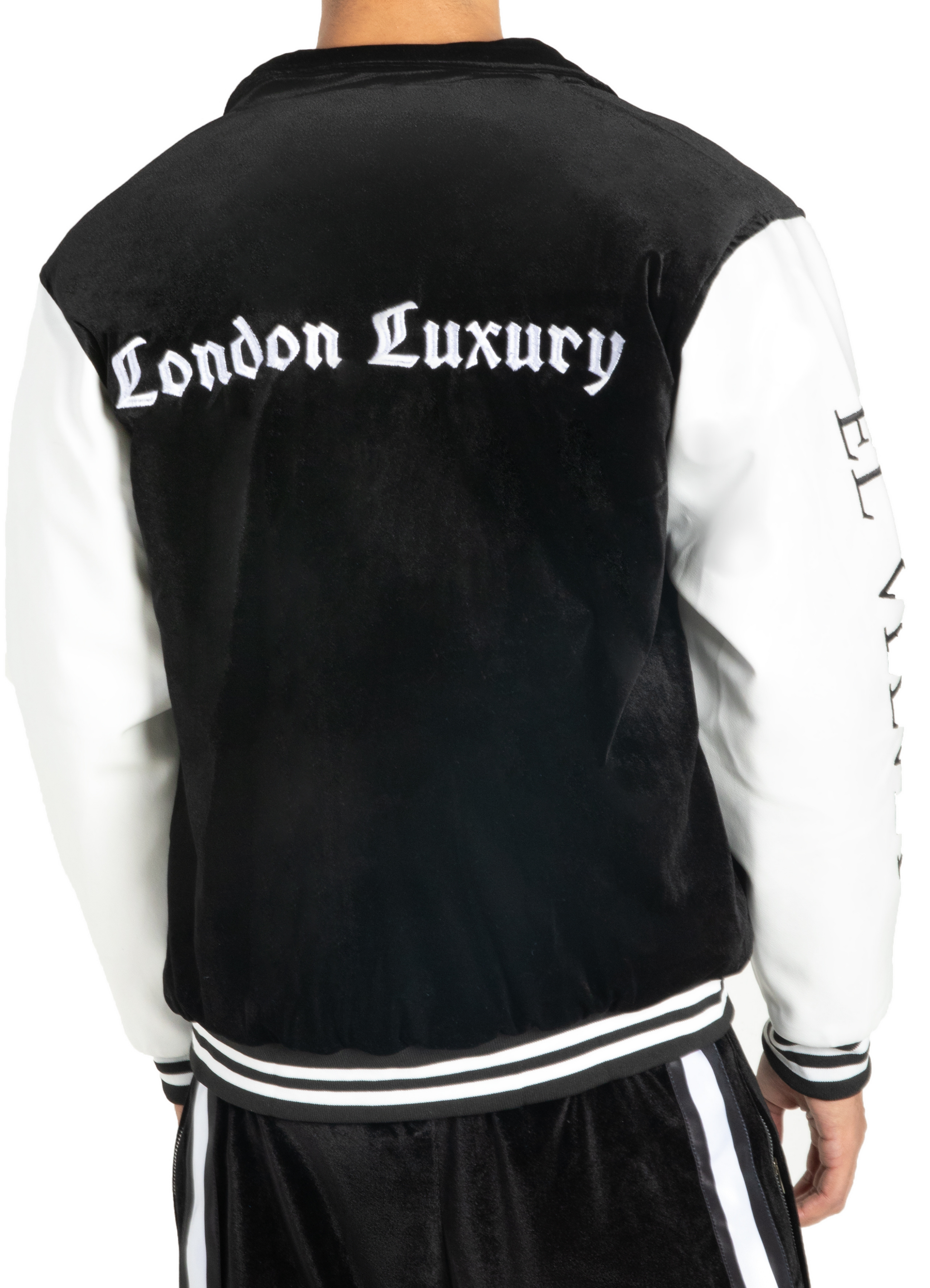 Black & White Scriptures Velvet Varsity Jacket