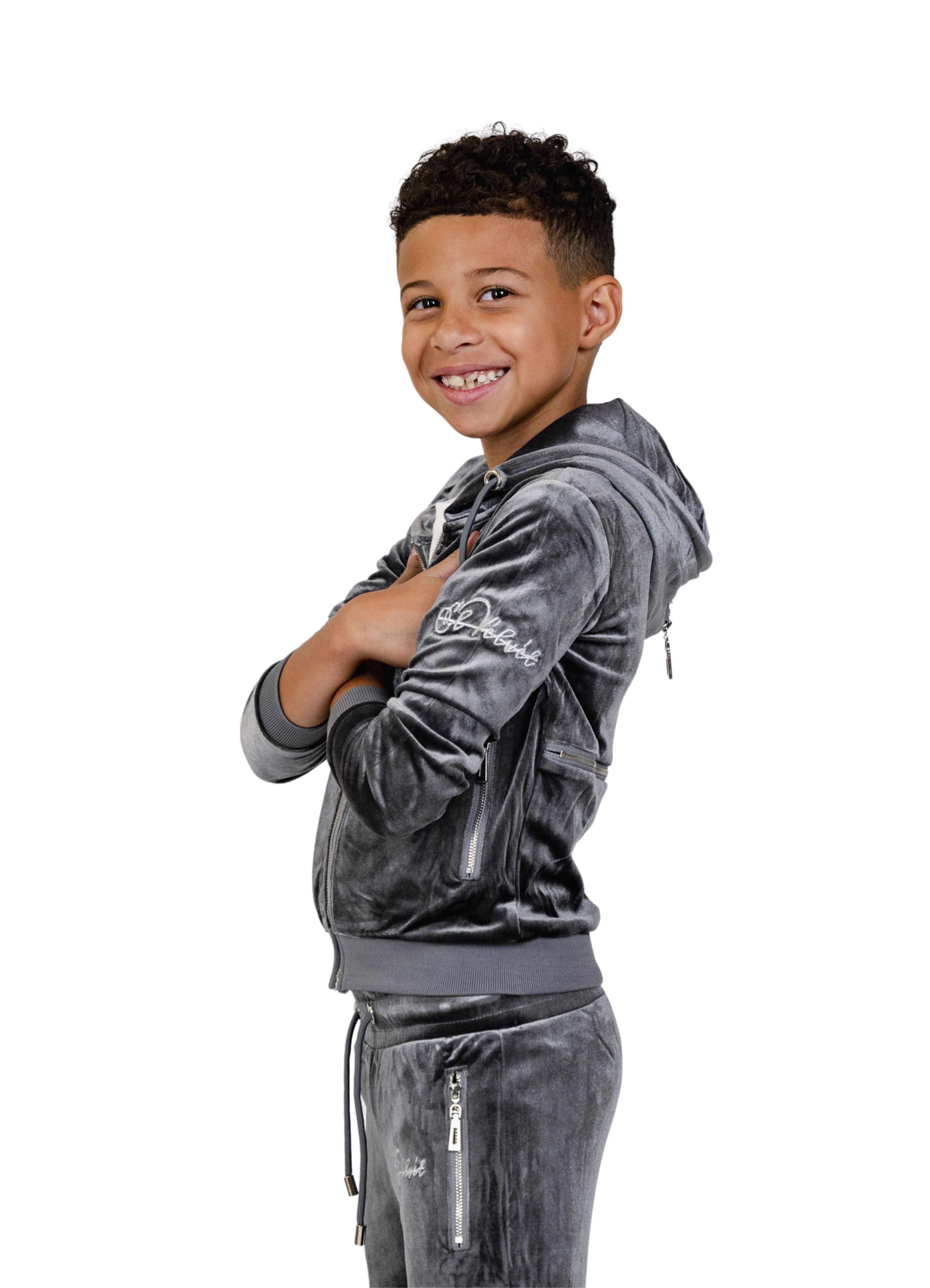 Kids Grey Vélvét Full Tracksuit -Boys & Girls