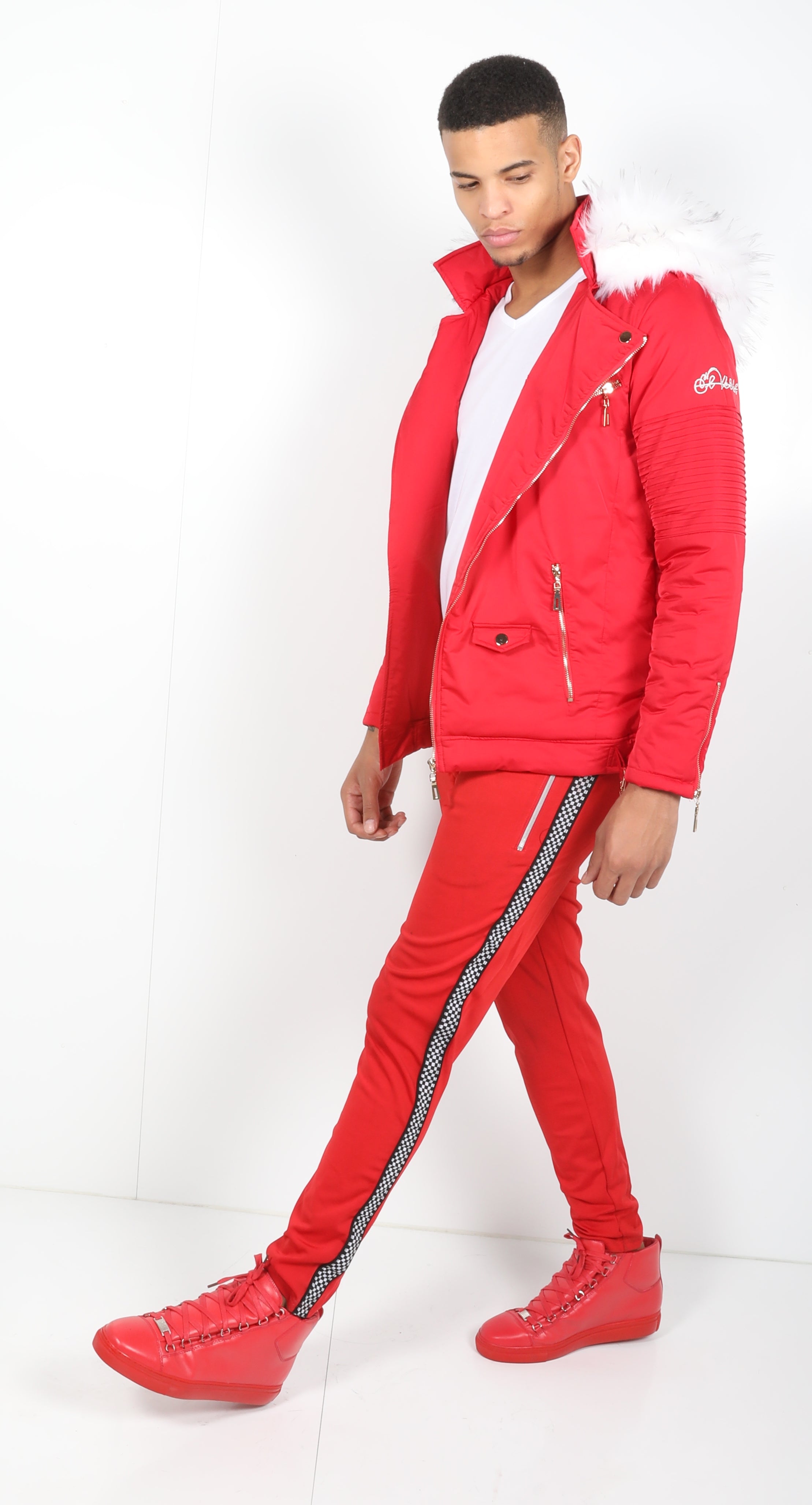 Red El Vélvét Winter Biker Jacket