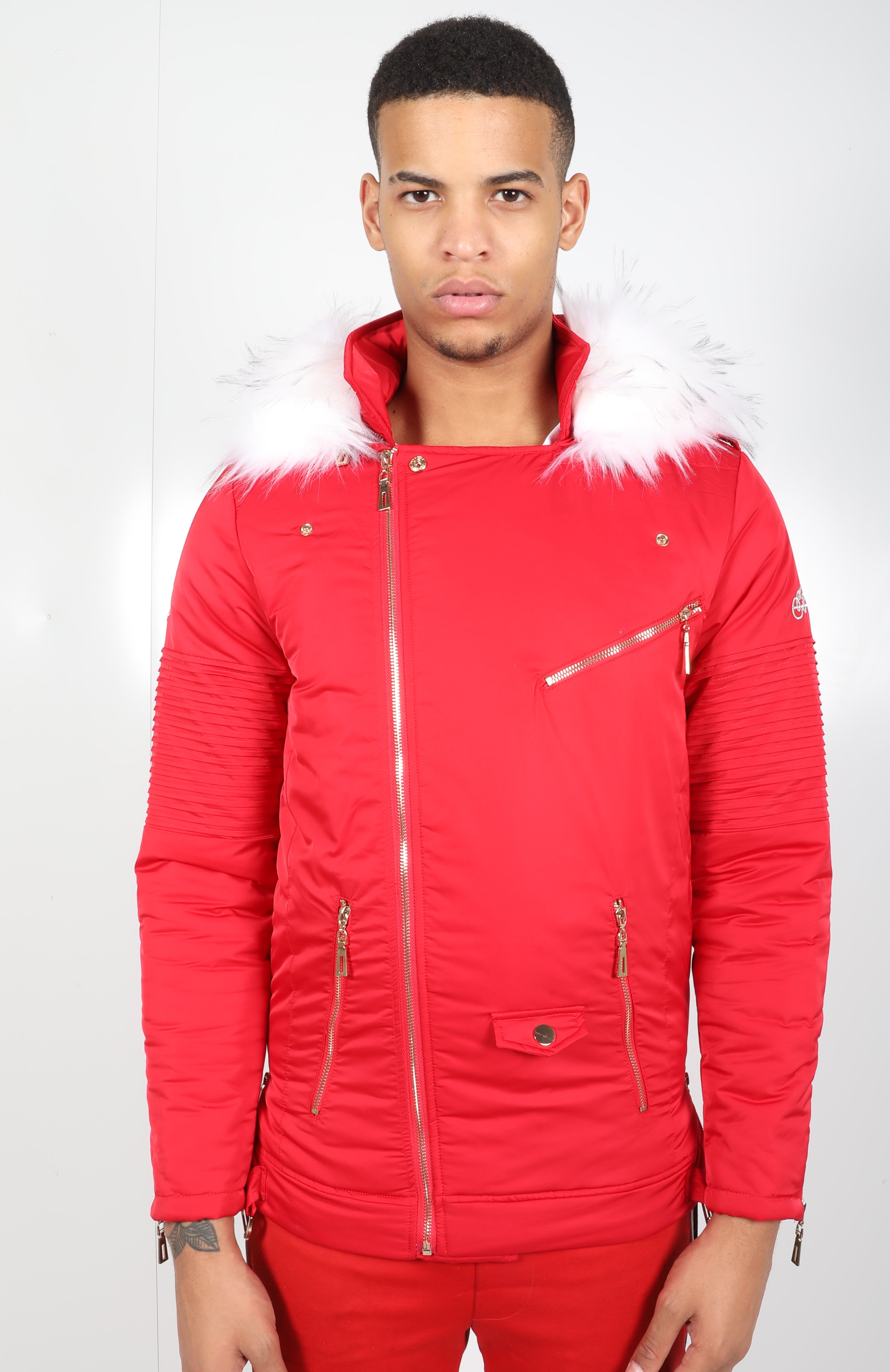 Red El Vélvét Winter Biker Jacket