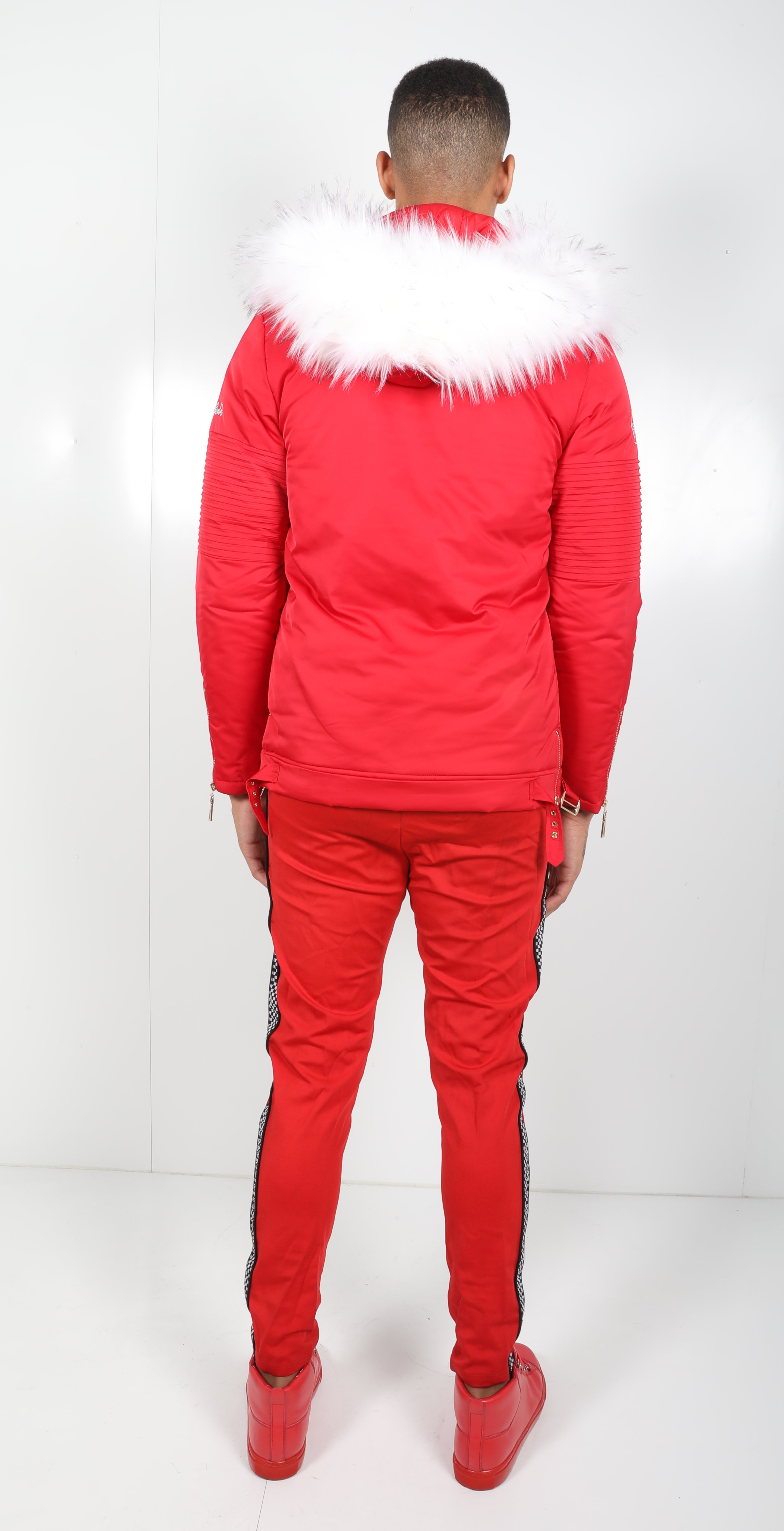 Red El Vélvét Winter Biker Jacket