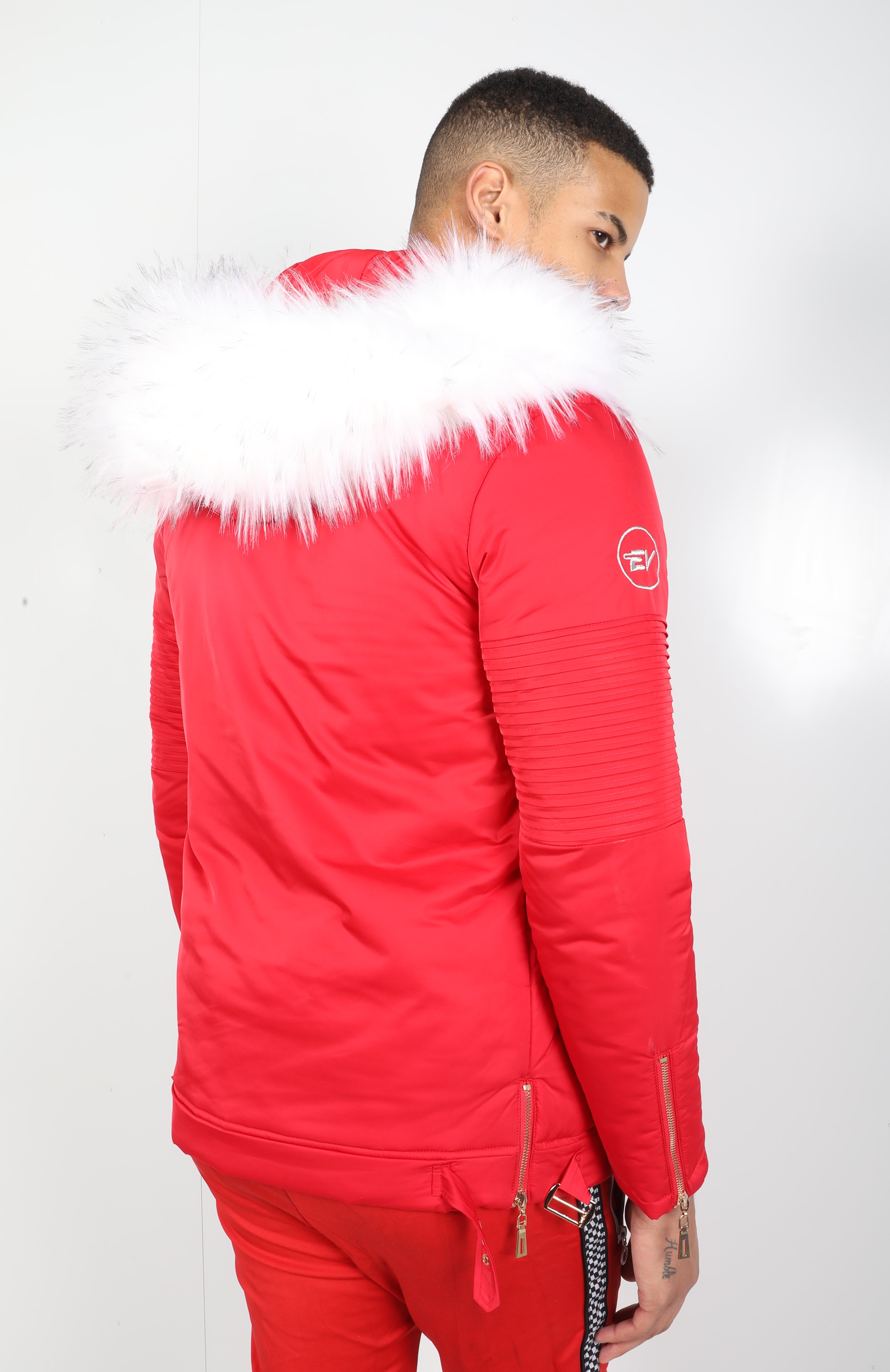 Red El Vélvét Winter Biker Jacket