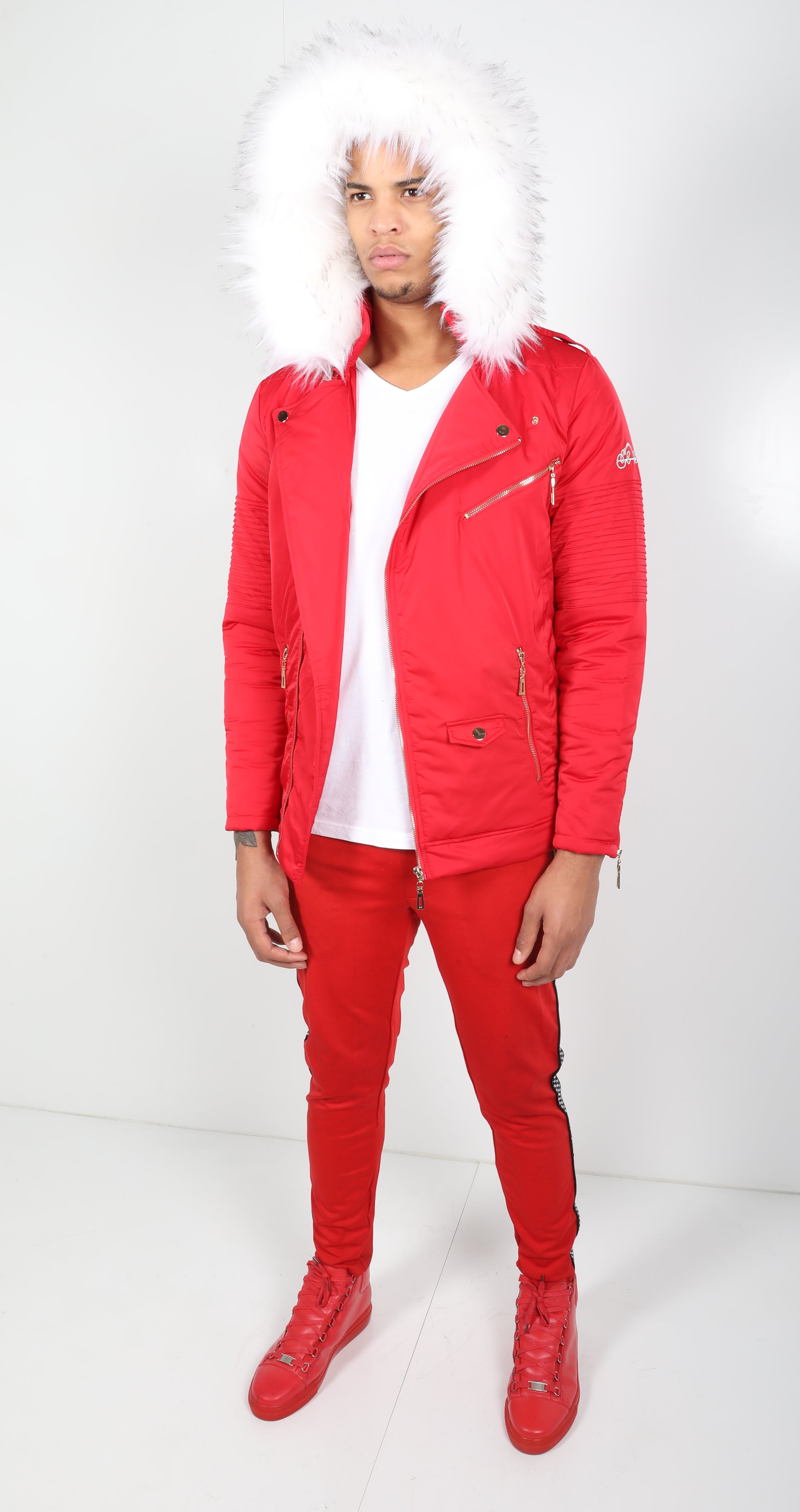 Red El Vélvét Winter Biker Jacket