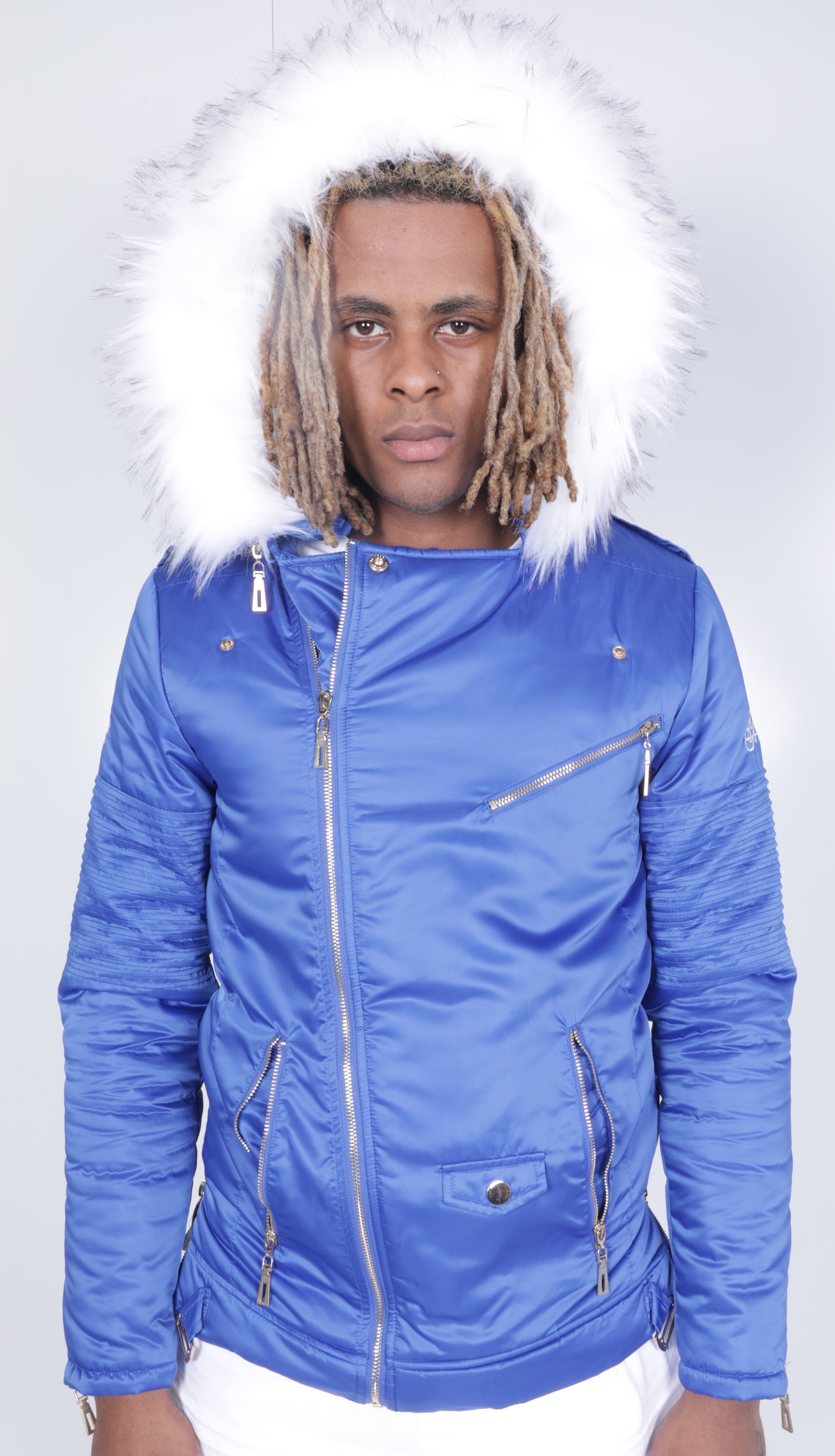 Blue El Vélvét Winter Biker Jacket - Faux