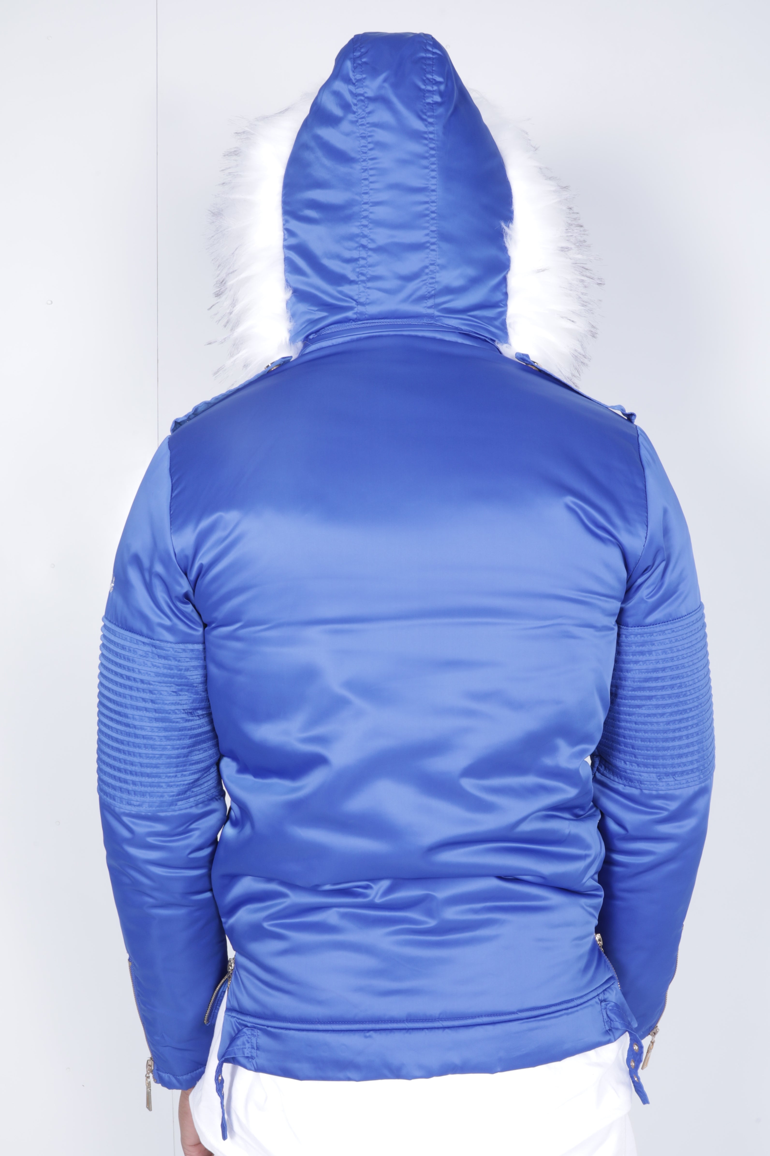 Blue El Vélvét Winter Biker Jacket - Faux
