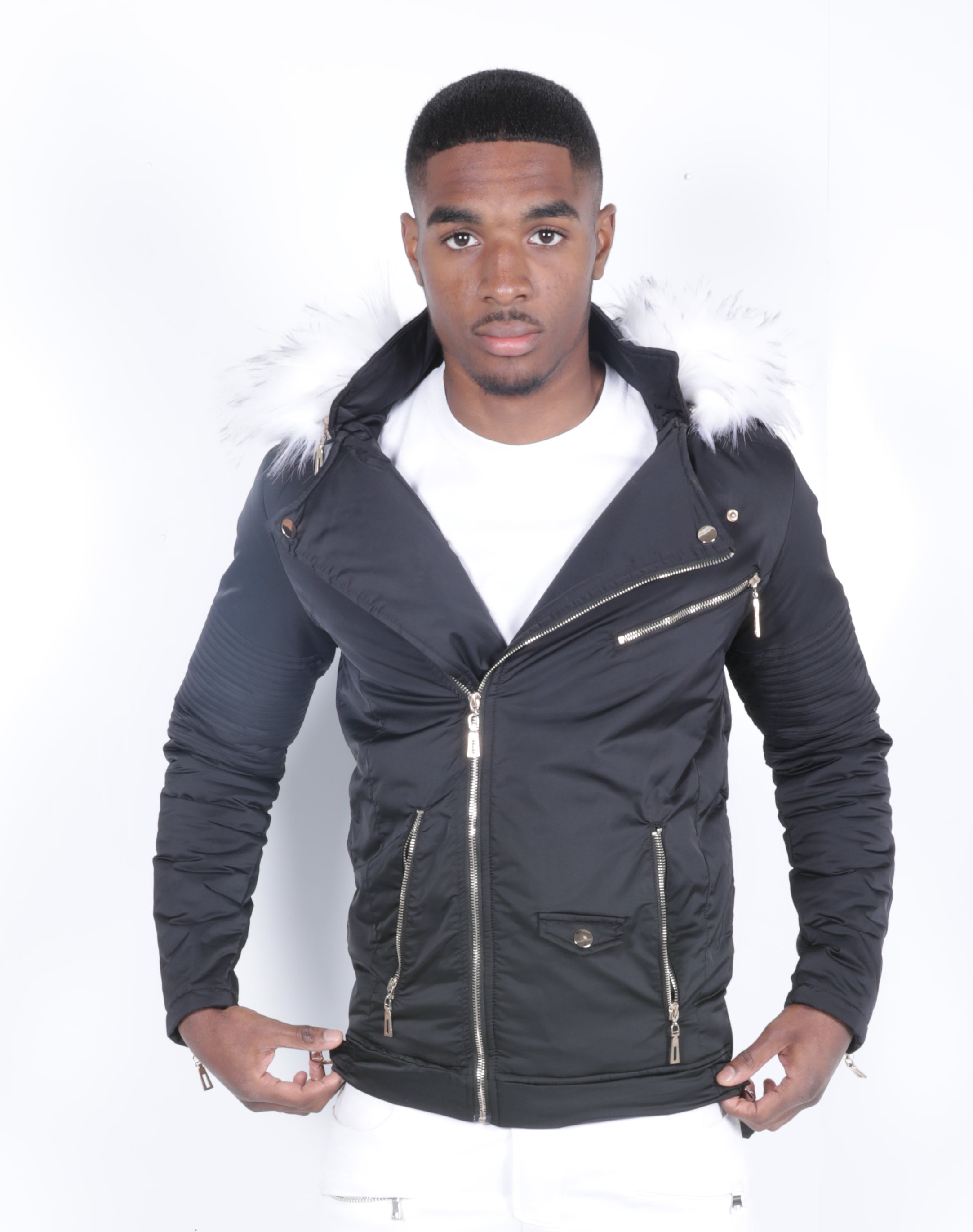 Black El Vélvét Winter Biker Jacket - Faux