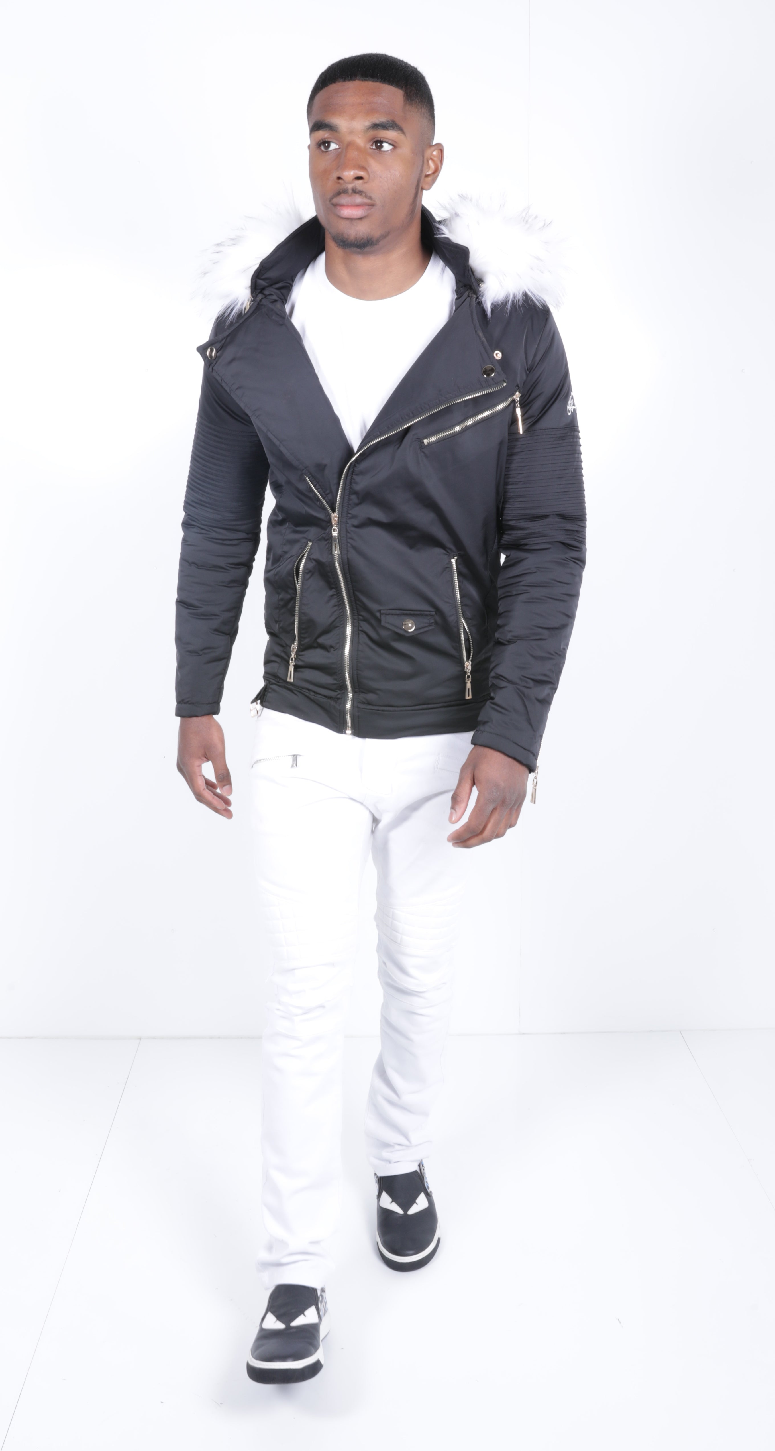 Black El Vélvét Winter Biker Jacket - Faux