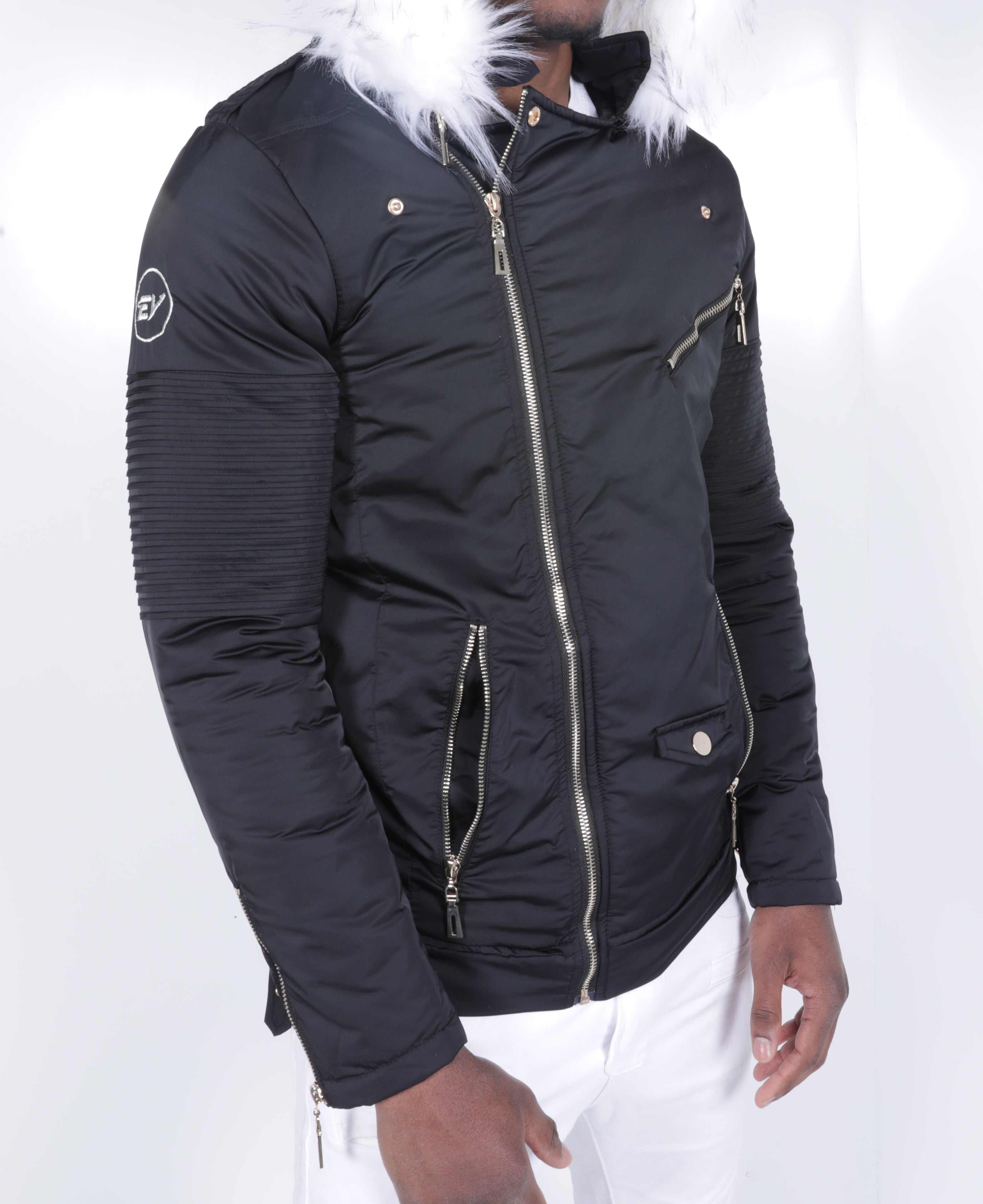 Black El Vélvét Winter Biker Jacket - Faux