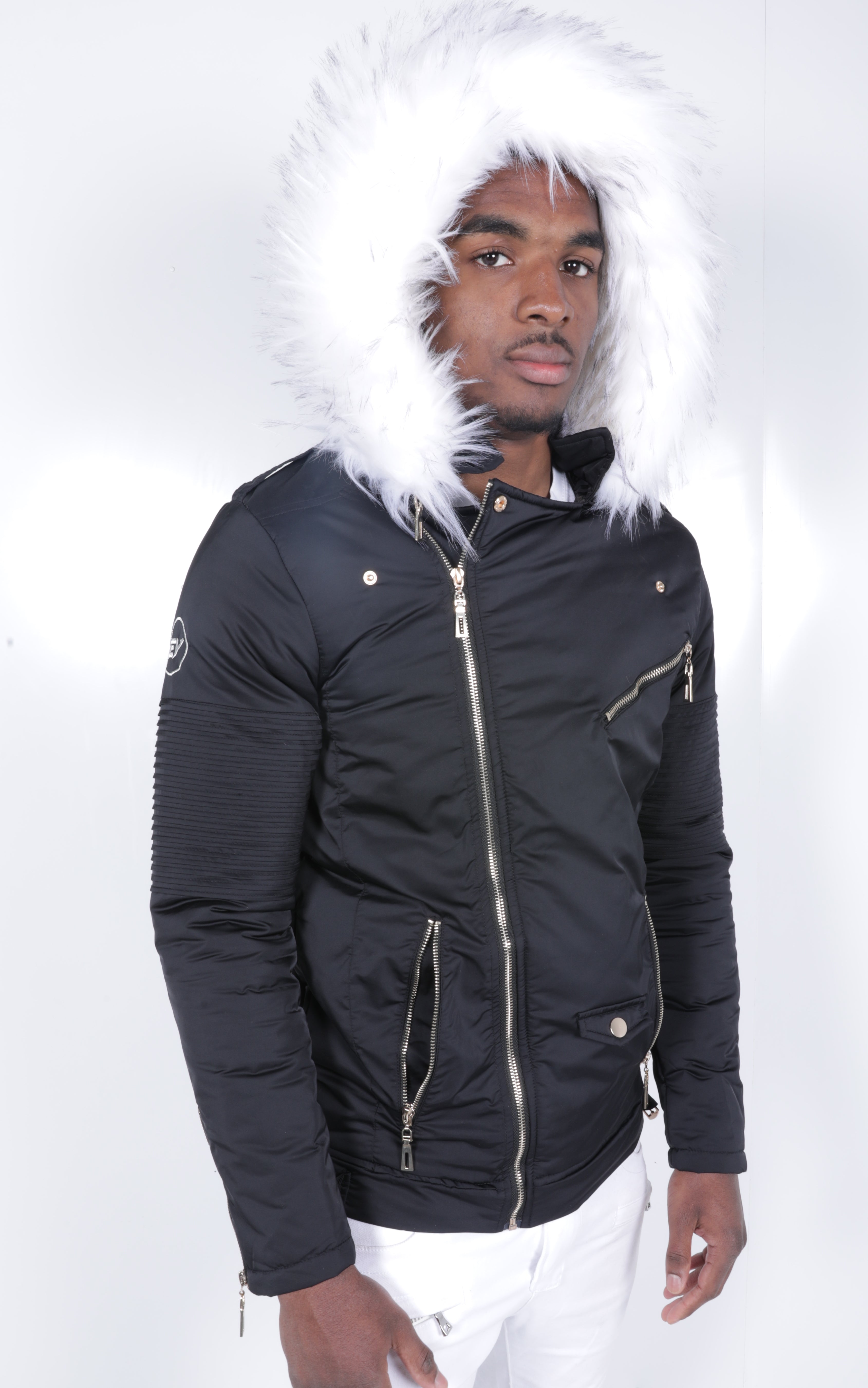 Black El Vélvét Winter Biker Jacket - Faux