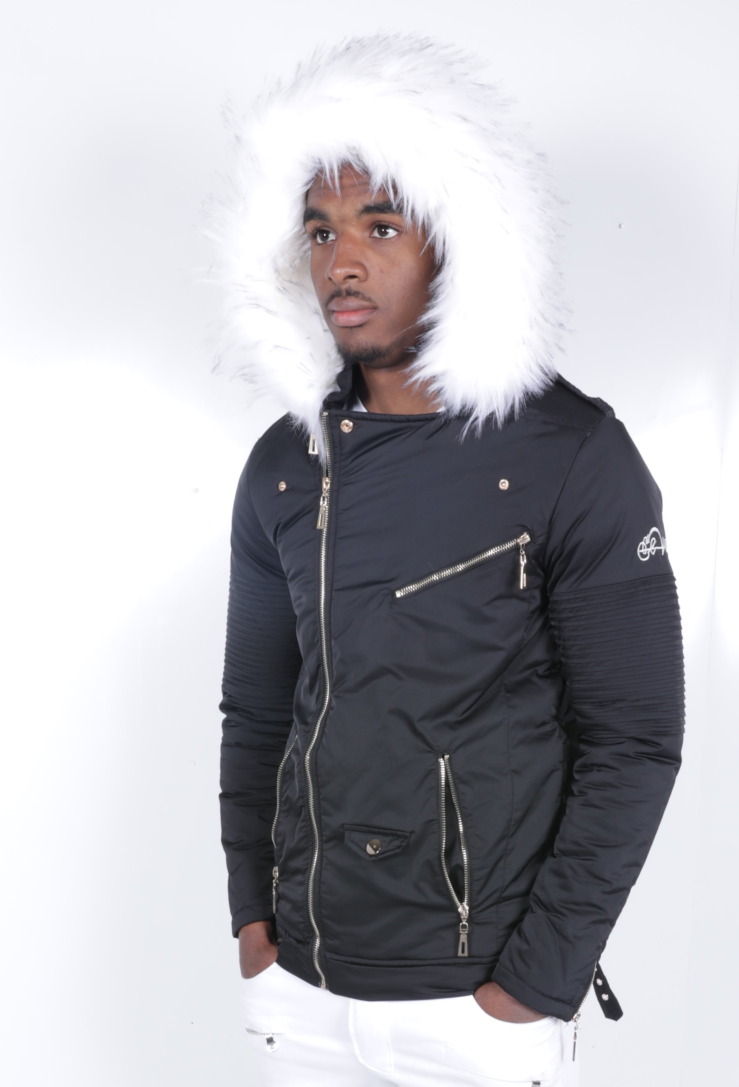 Black El Vélvét Winter Biker Jacket - Faux