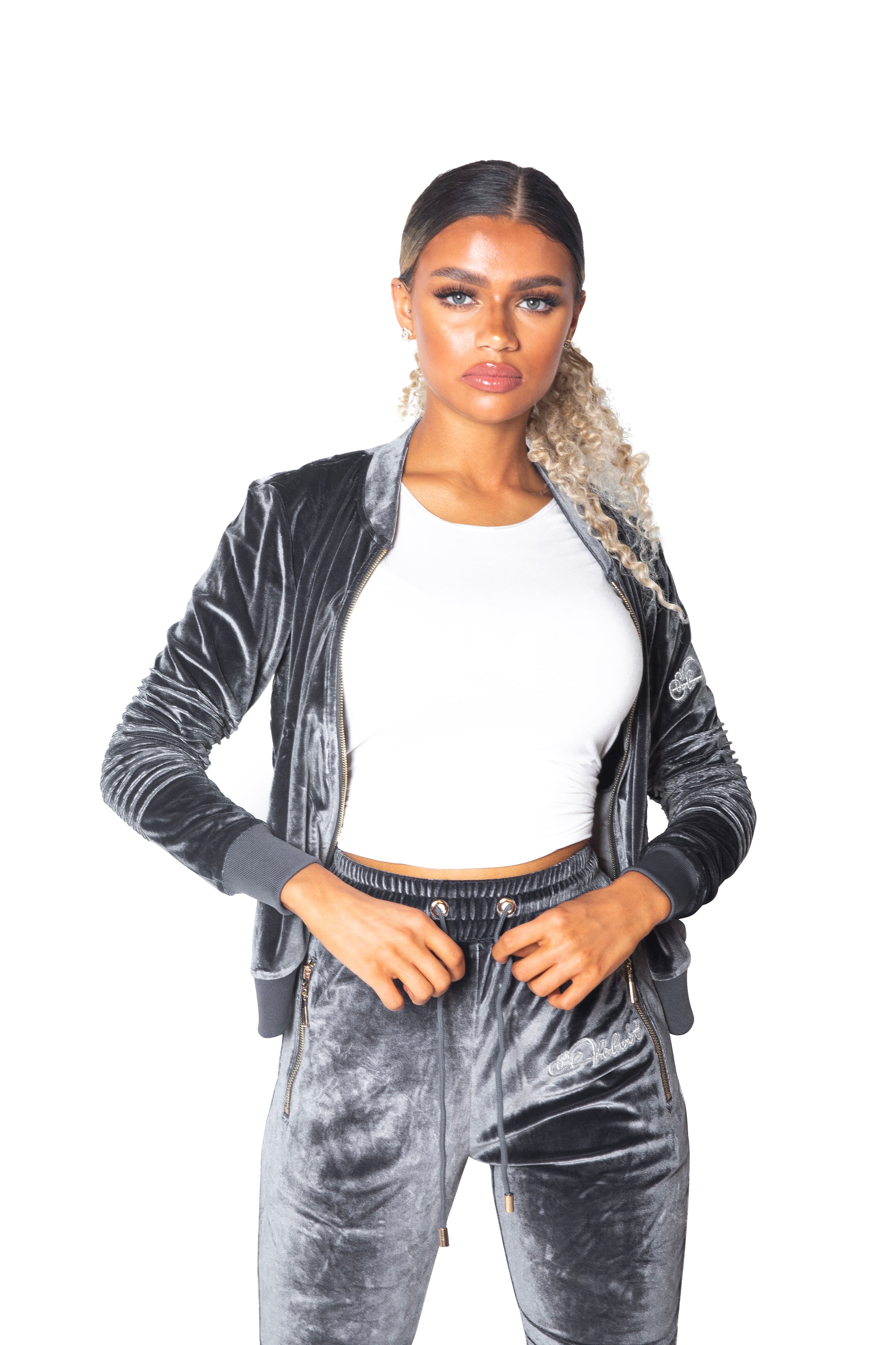 Women's Grey Vélvét Tracksuit - Full tracksuit