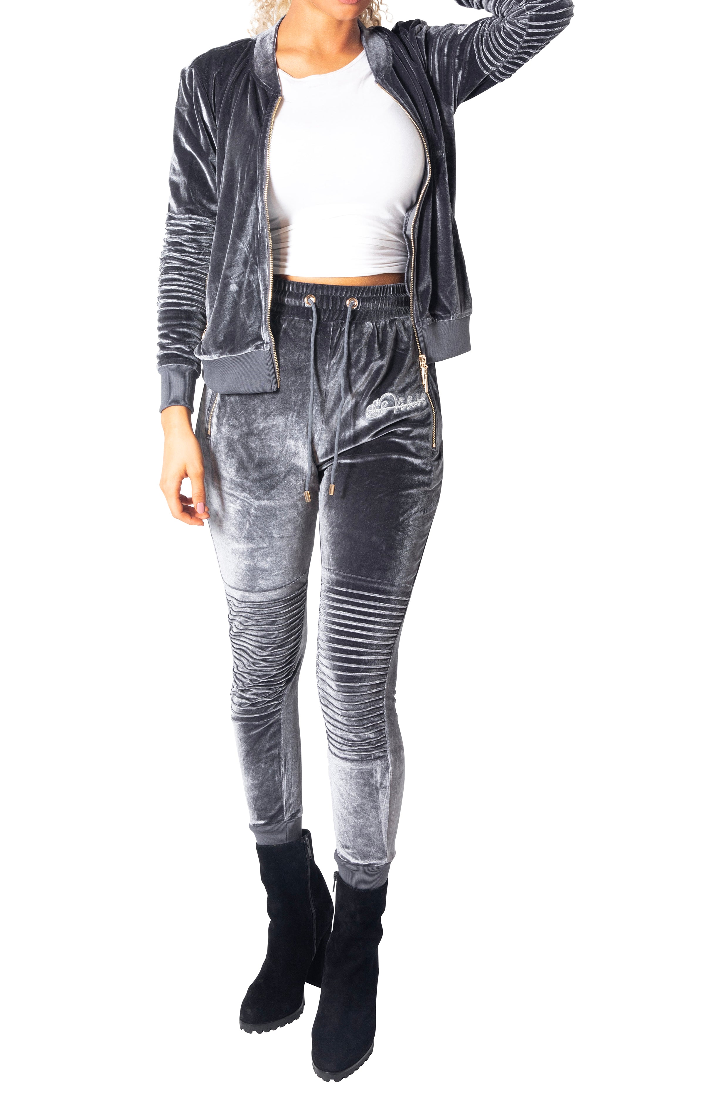 Women's Grey Vélvét Tracksuit - Full tracksuit