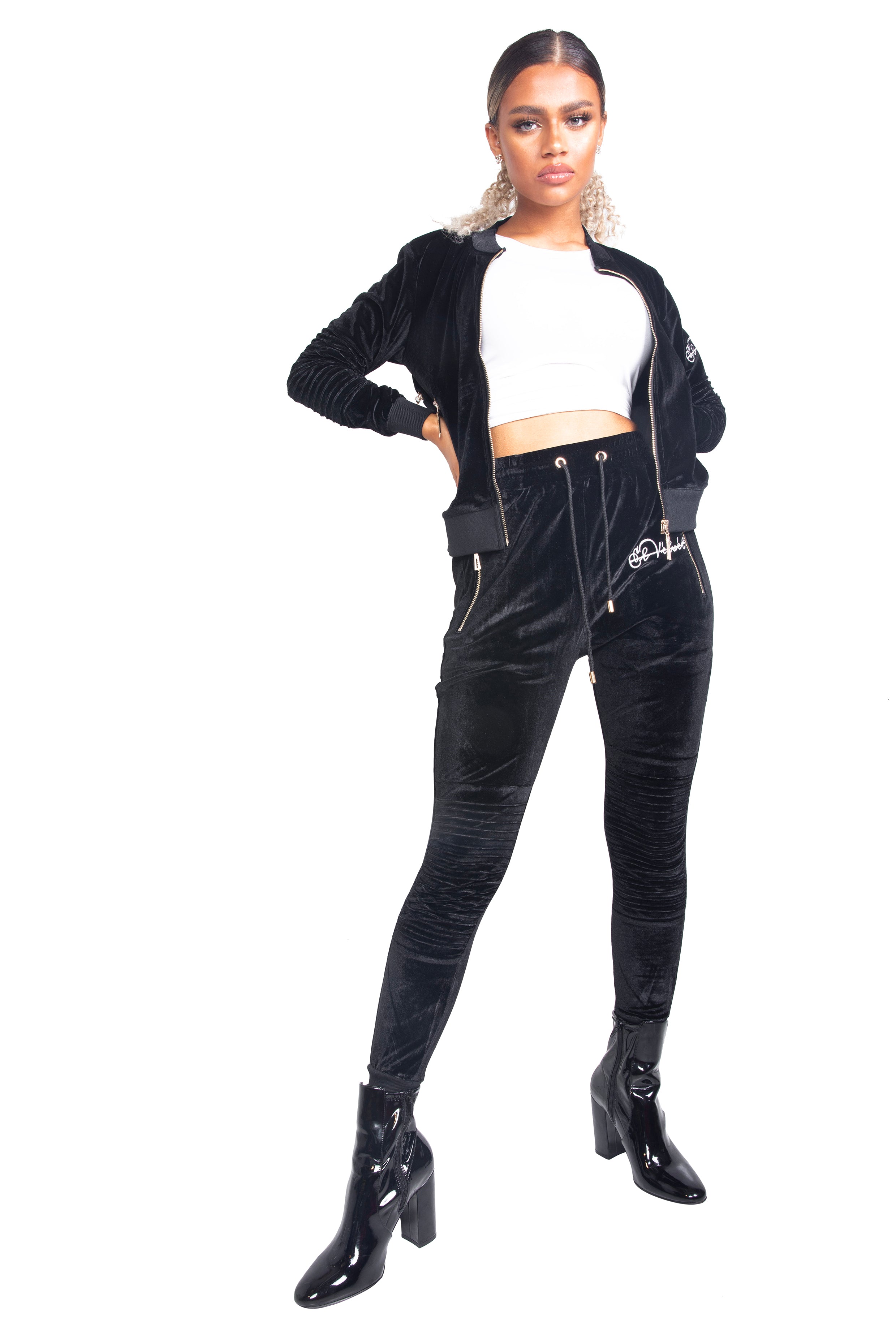 Women's Black Vélvét Full Tracksuit