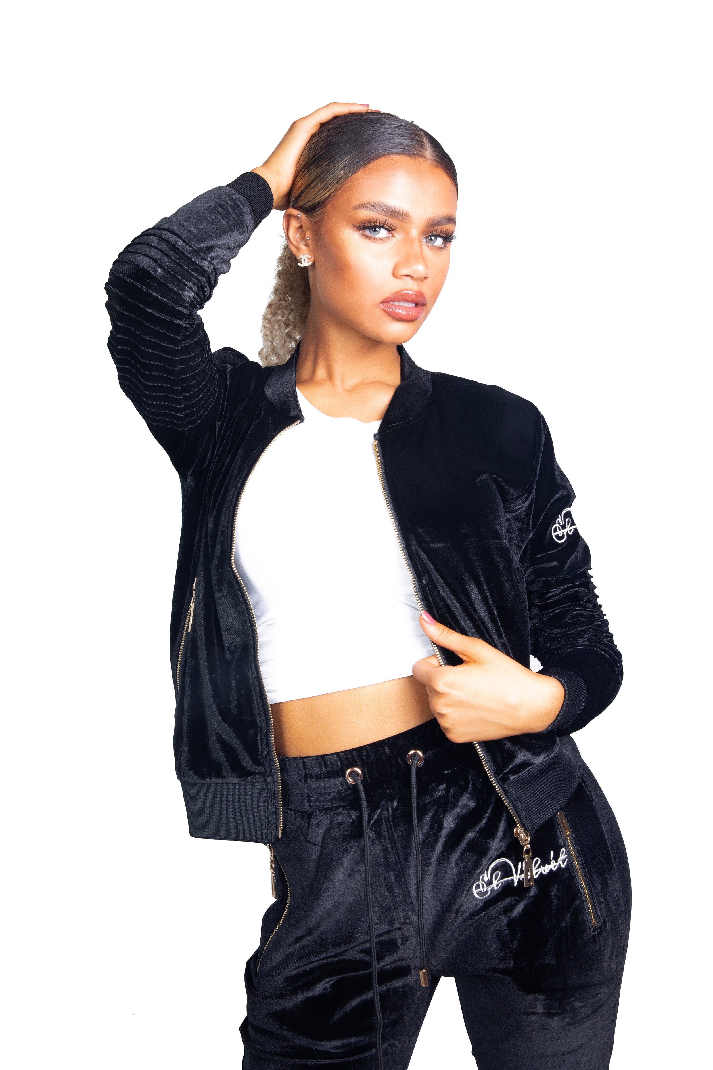 Women's Black Vélvét Full Tracksuit