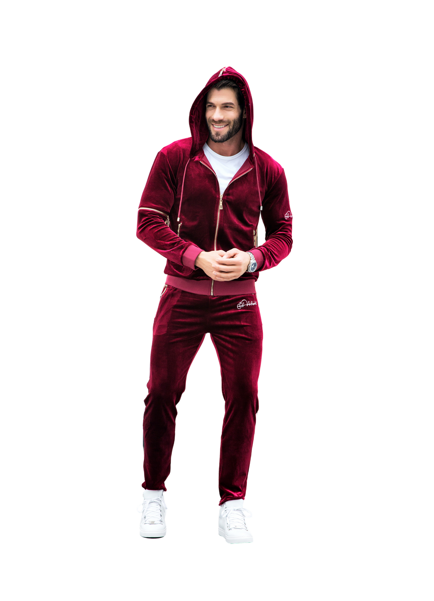 Men's Red Burgundy Vélvét Full Tracksuit – El Vélvét Men's Red Burgundy Vélvét Full Tracksuit – El Vélvét