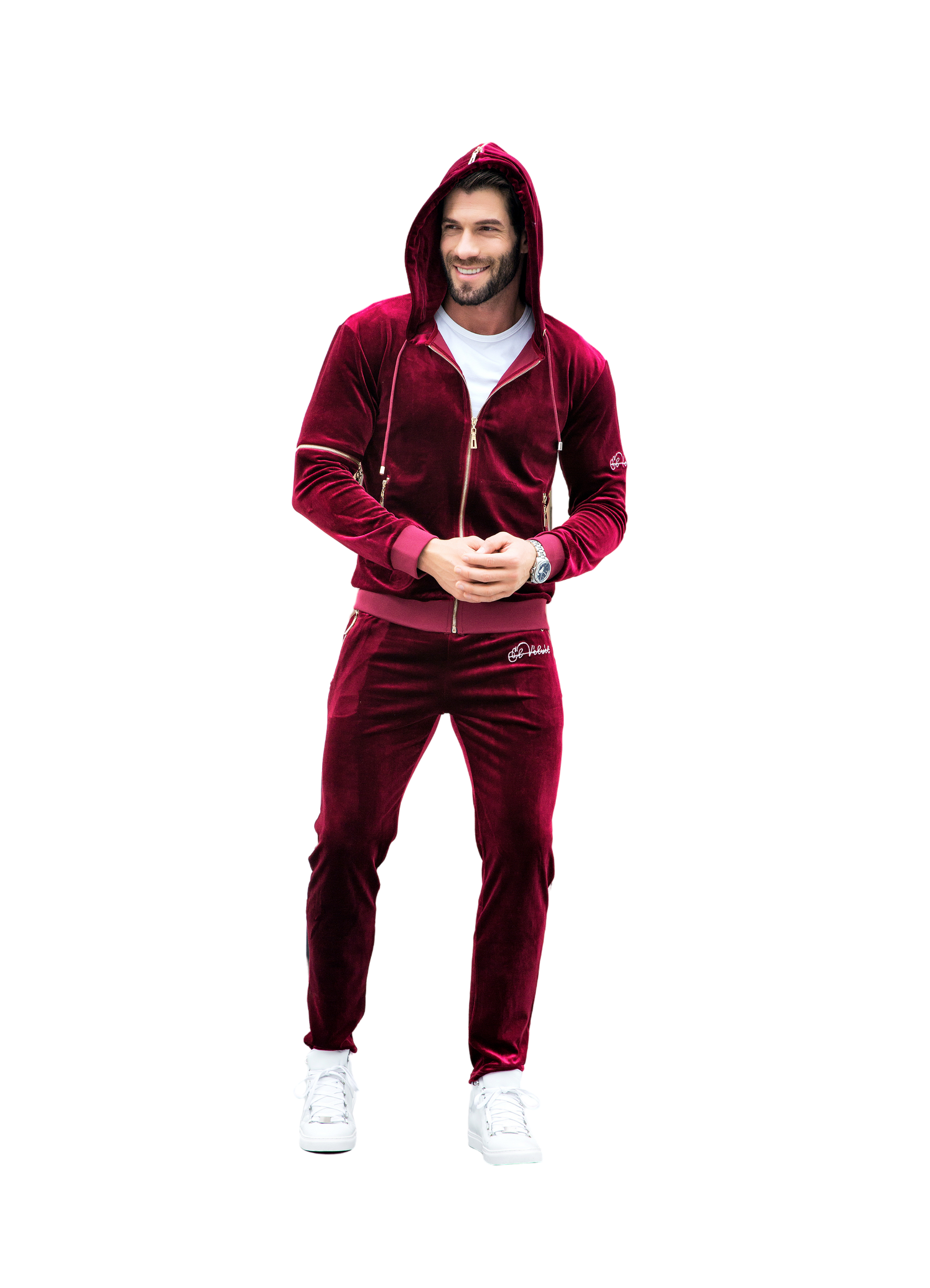 Men's Red Burgundy Vélvét Full Tracksuit
