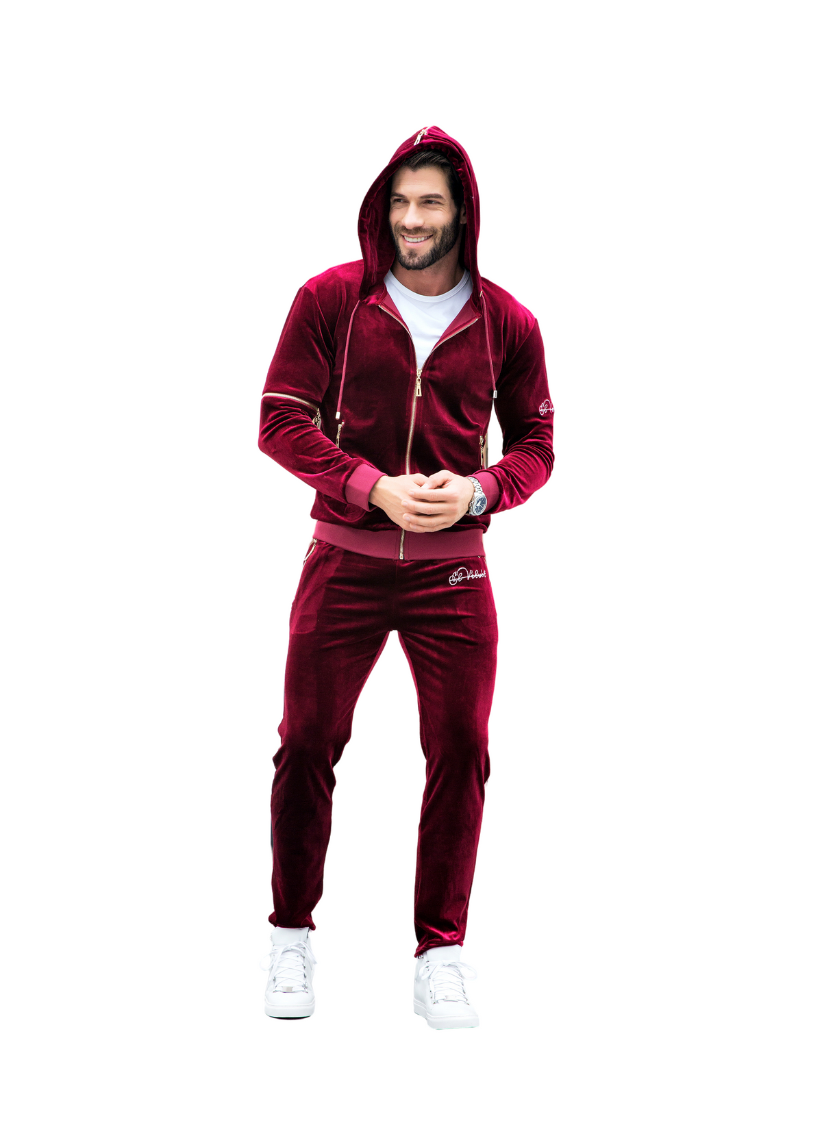 Mens Black Velour Tracksuit with Orange Piping, El Tigre