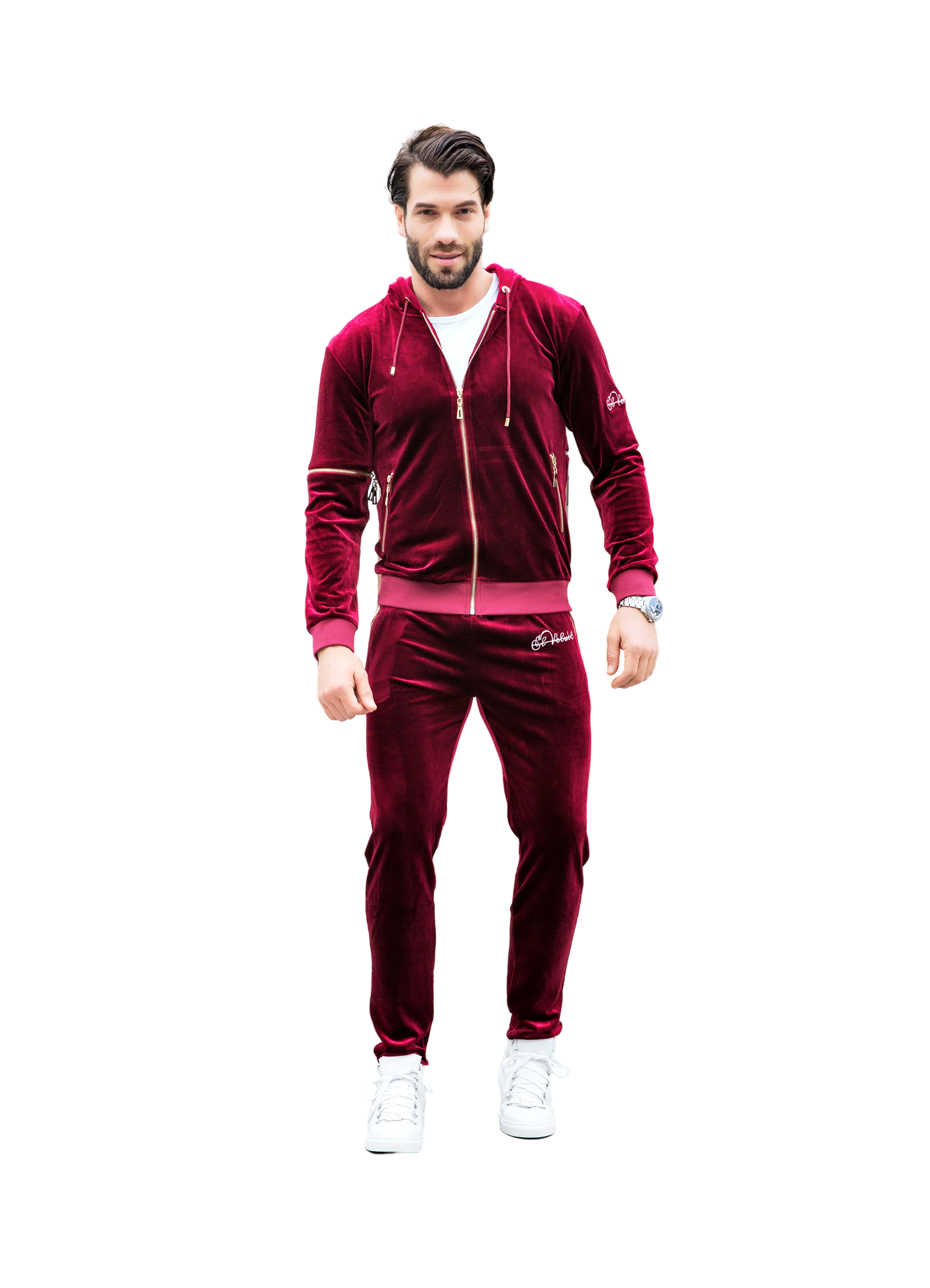Men's Red Burgundy Vélvét Full Tracksuit
