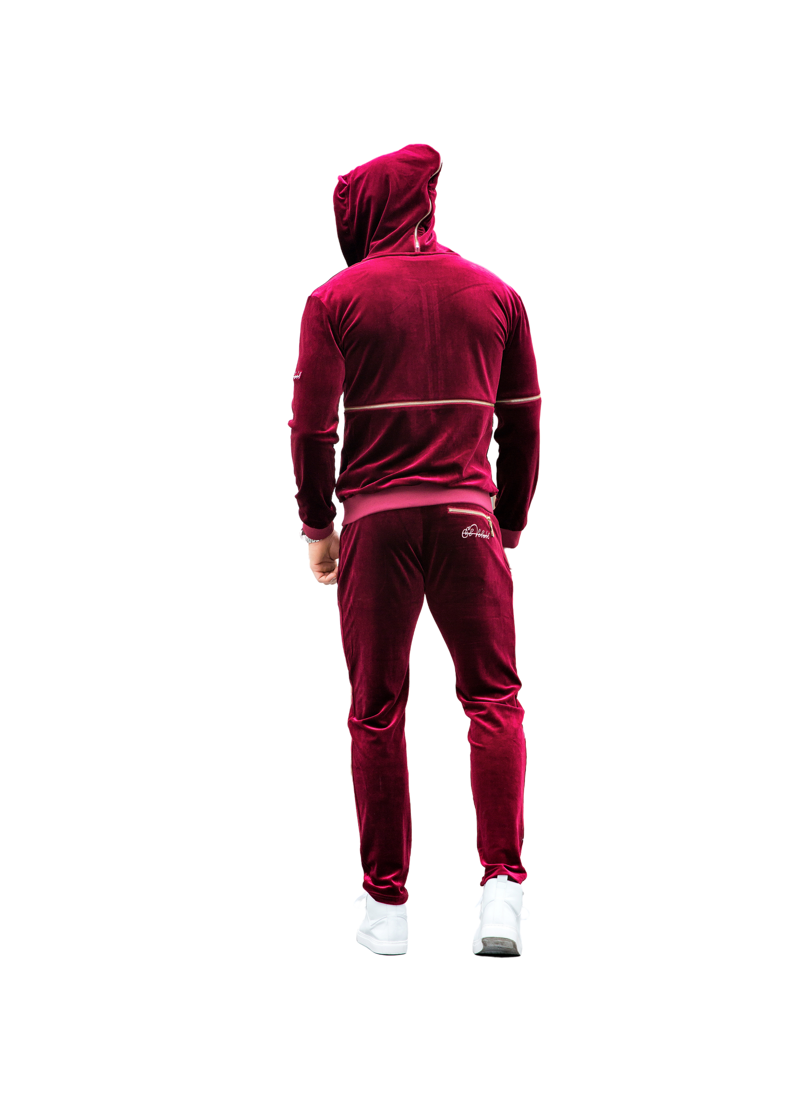 Men's Red Burgundy Vélvét Full Tracksuit