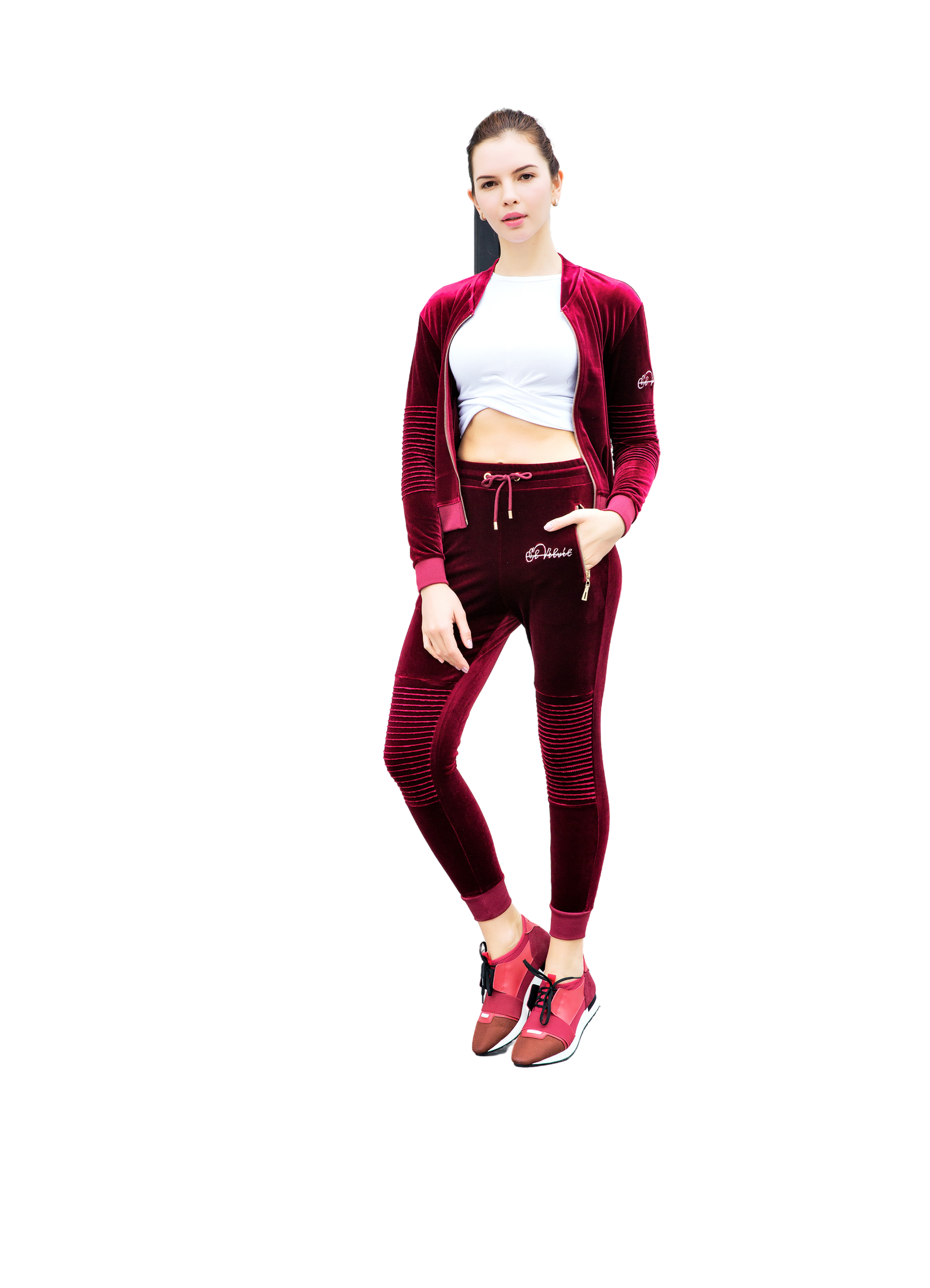 Women's Burgundy Vélvét Full Tracksuit