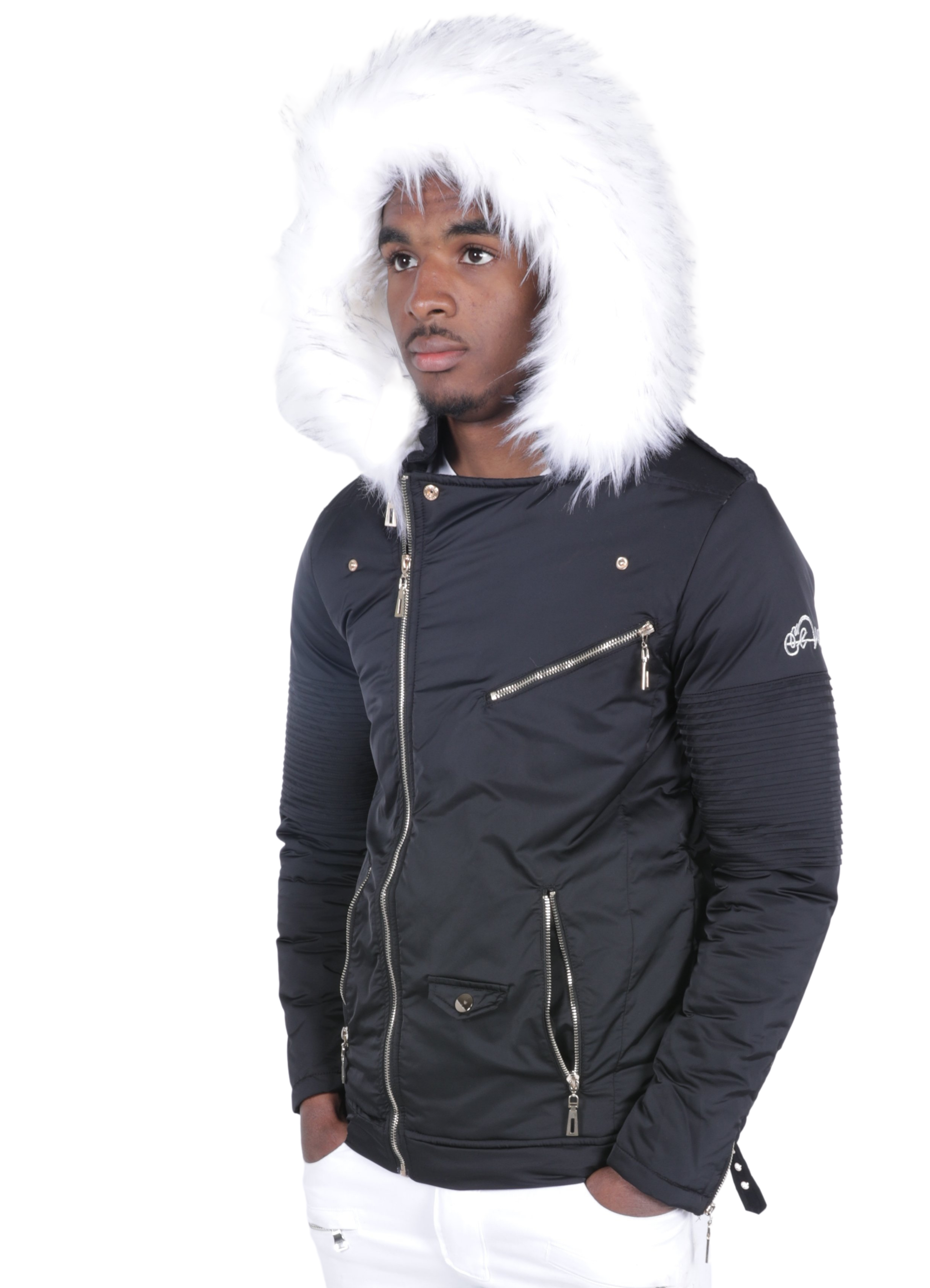 Black El Vélvét Winter Biker Jacket - Faux