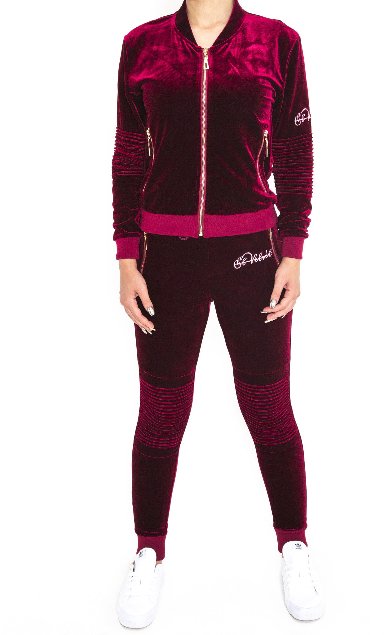 Women's Burgundy Vélvét Full Tracksuit