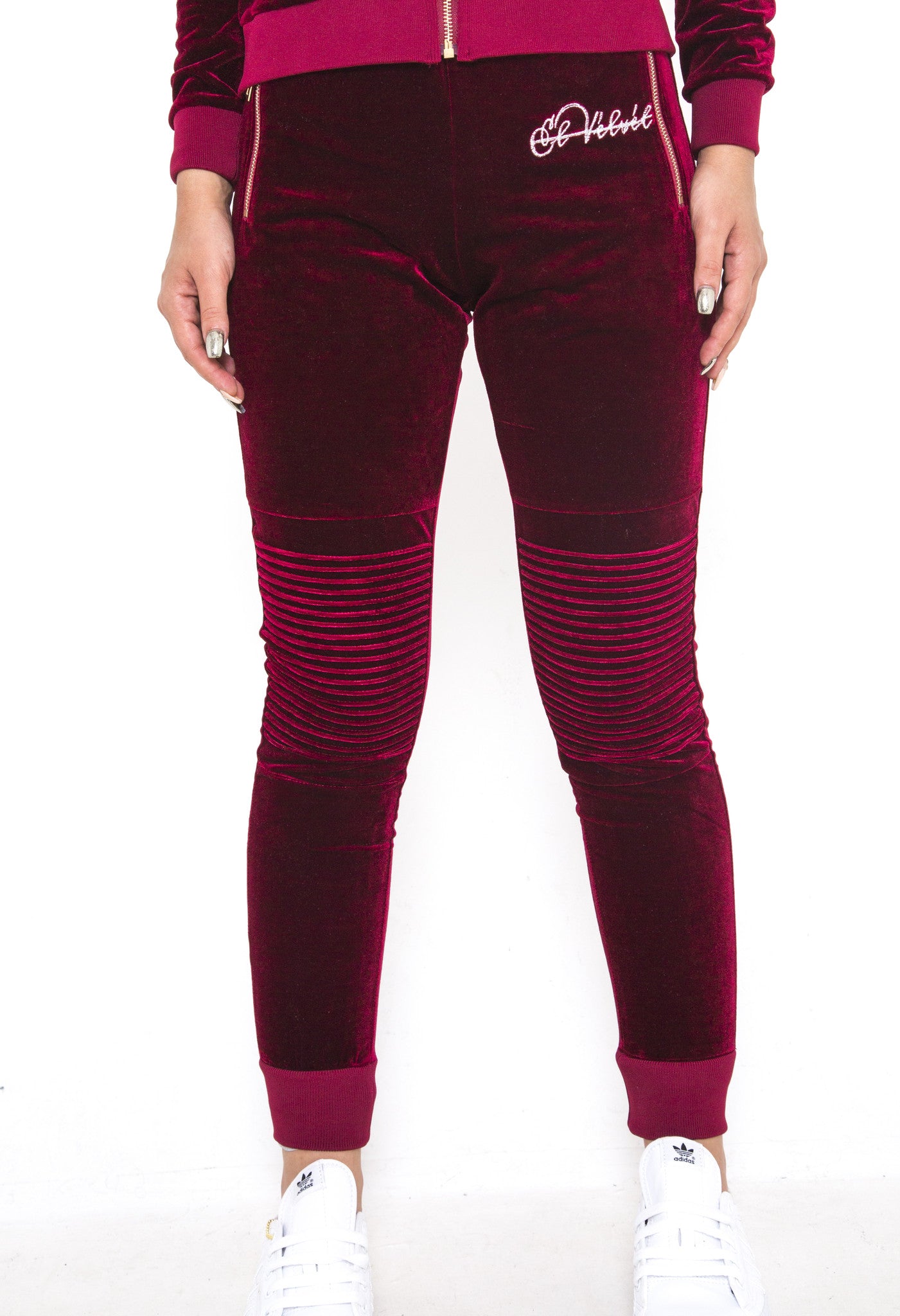 Women's Burgundy Vélvét Full Tracksuit