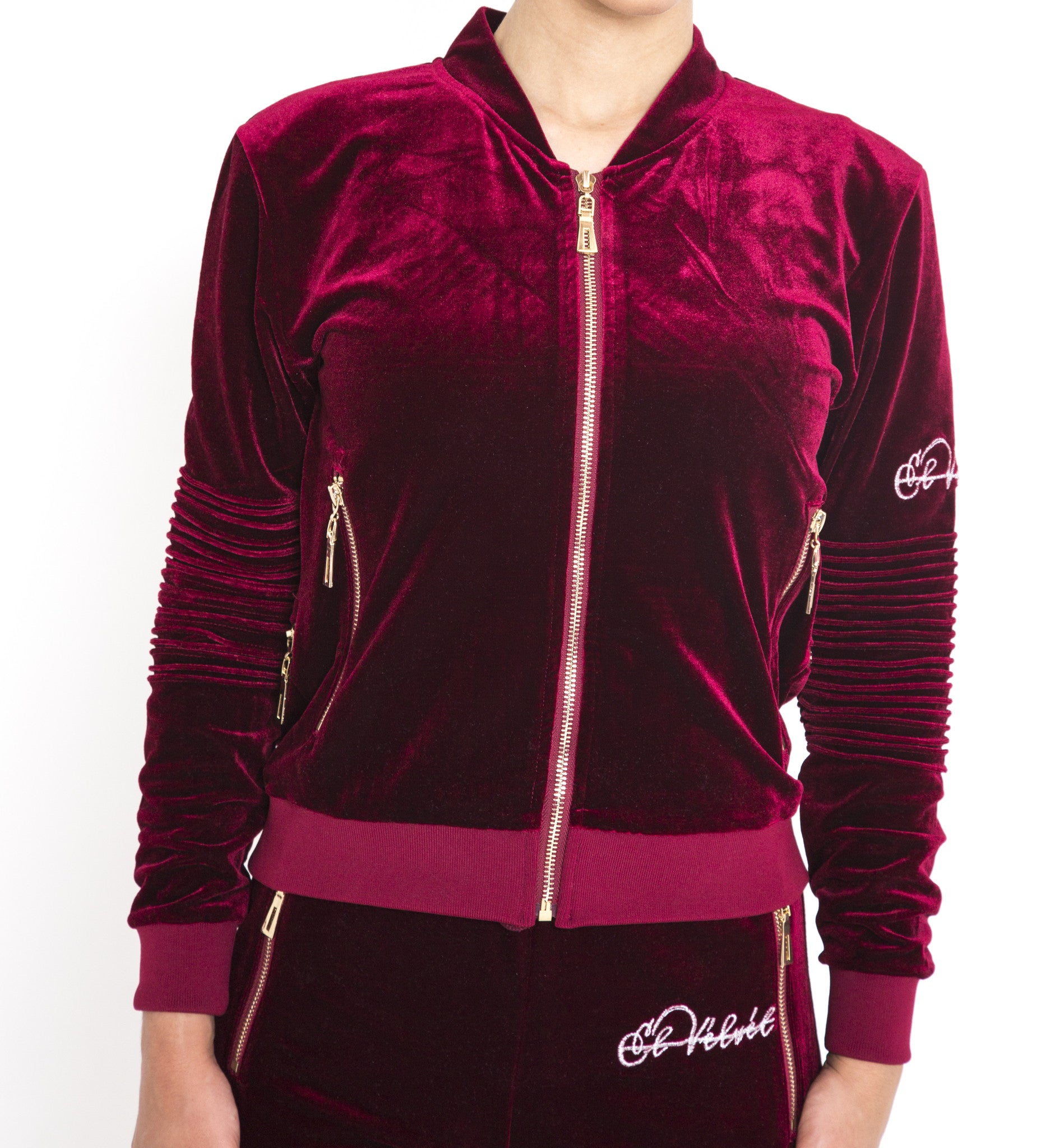 Women's Burgundy Vélvét Full Tracksuit