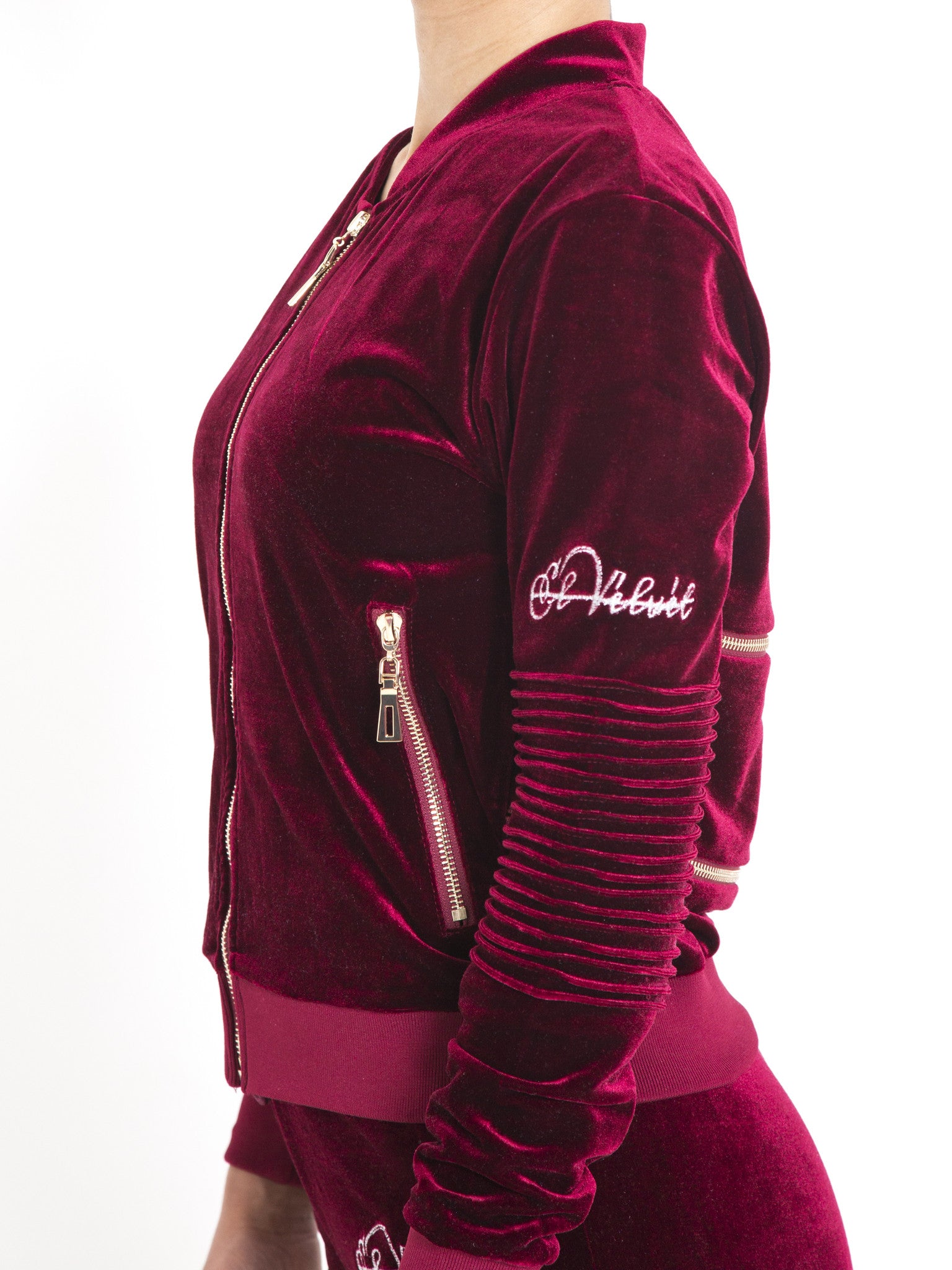 Women's Burgundy Vélvét Full Tracksuit