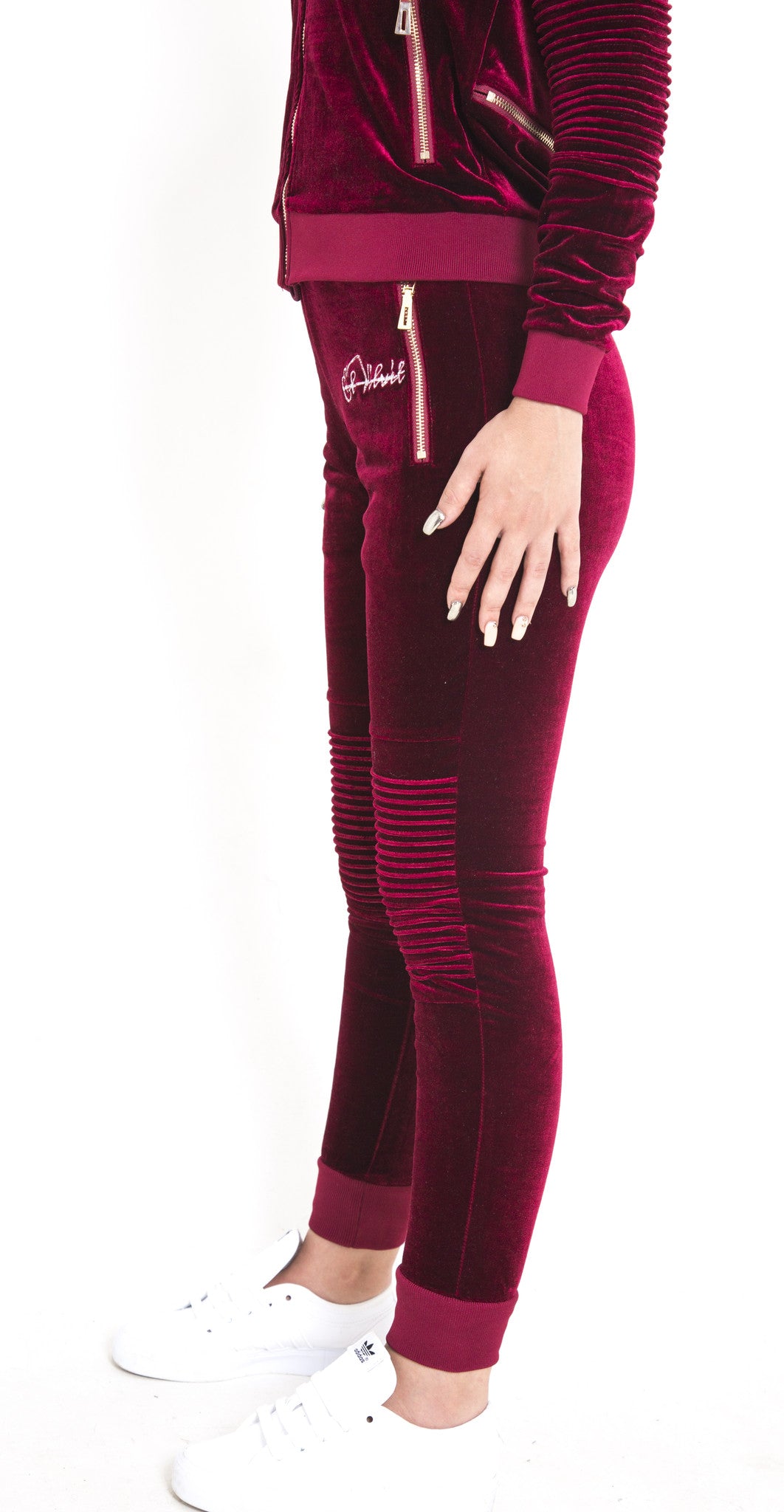 Women's Burgundy Vélvét Full Tracksuit