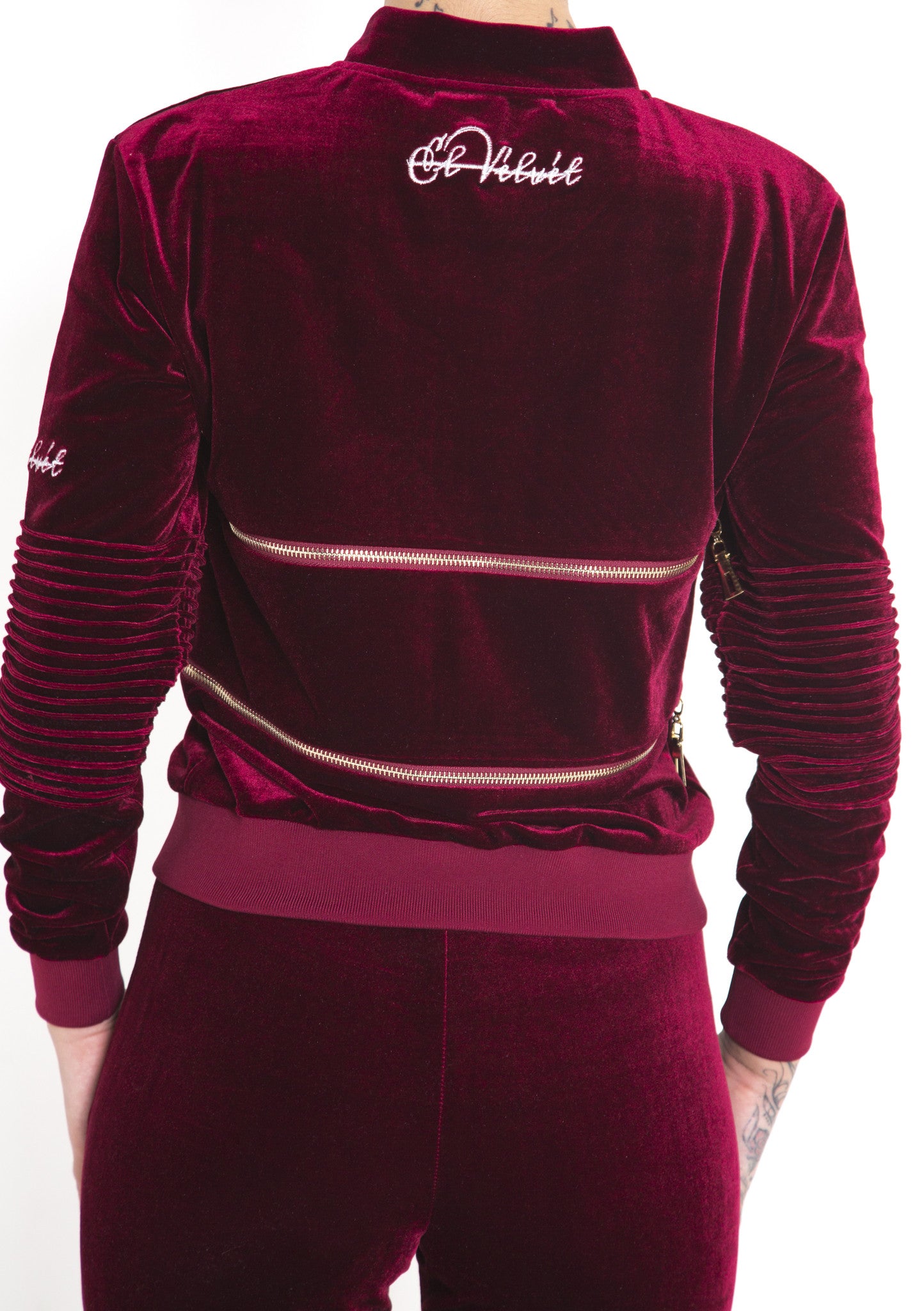 Women's Burgundy Vélvét Full Tracksuit