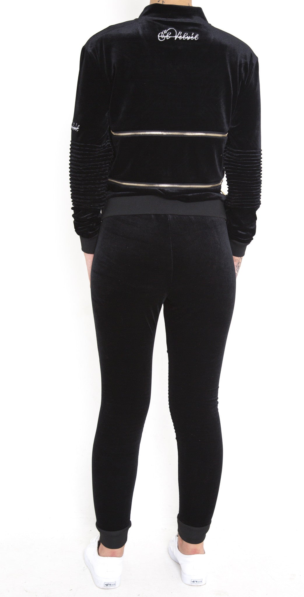 Women's Black Vélvét Full Tracksuit