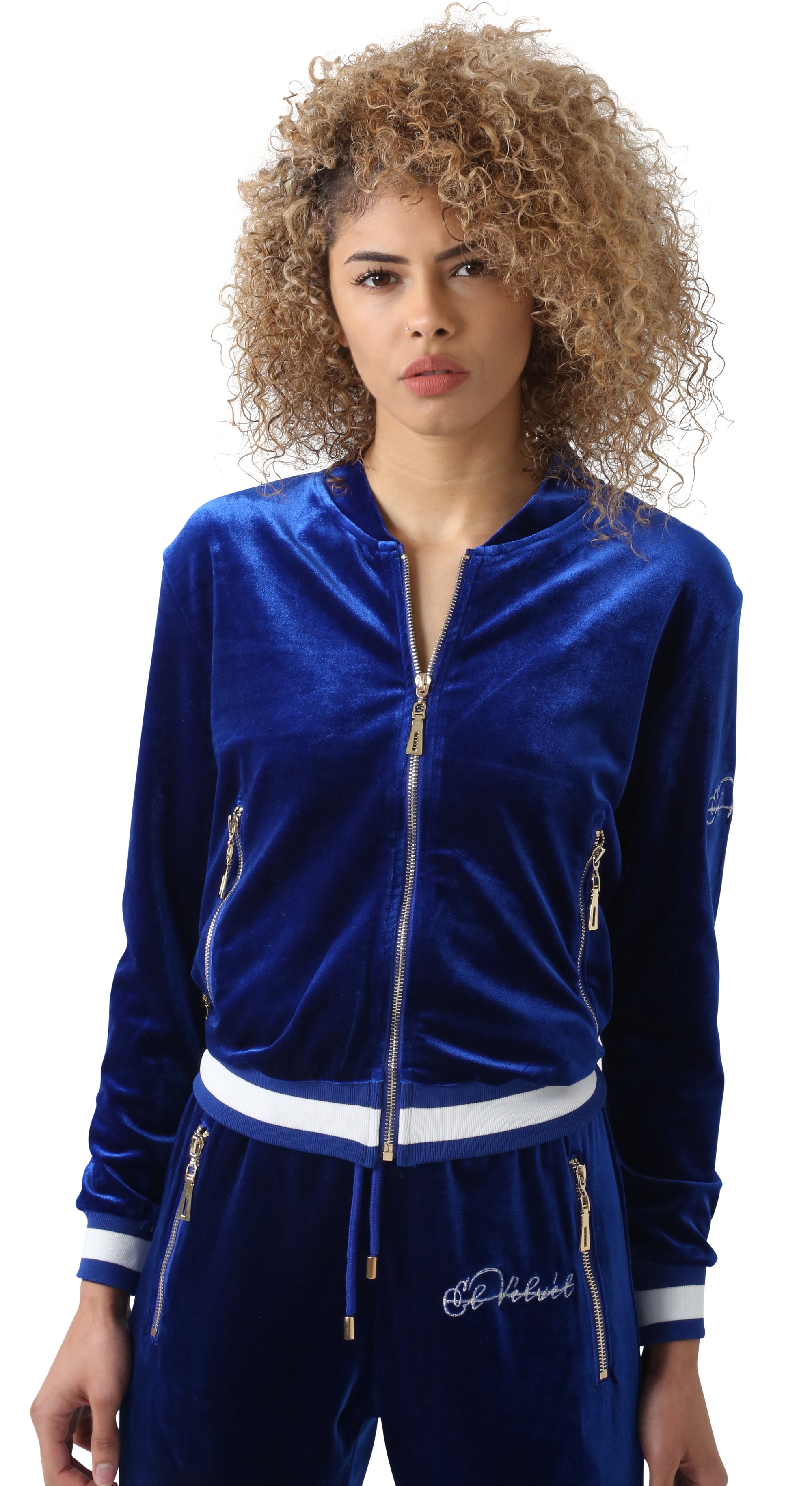 Women's Striped Royal Blue Vélvét - Full Tracksuit