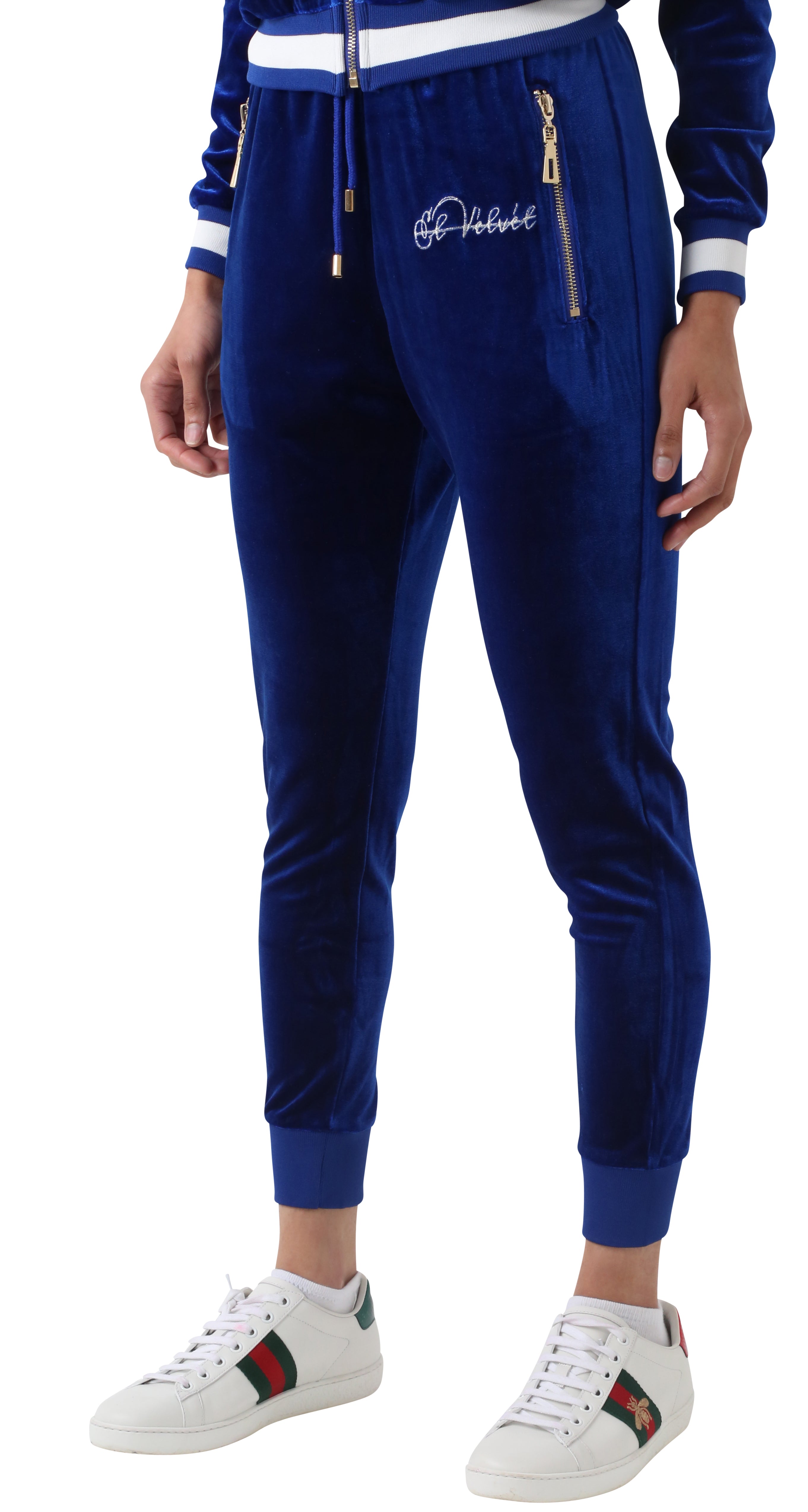 Women's Striped Royal Blue Vélvét - Full Tracksuit