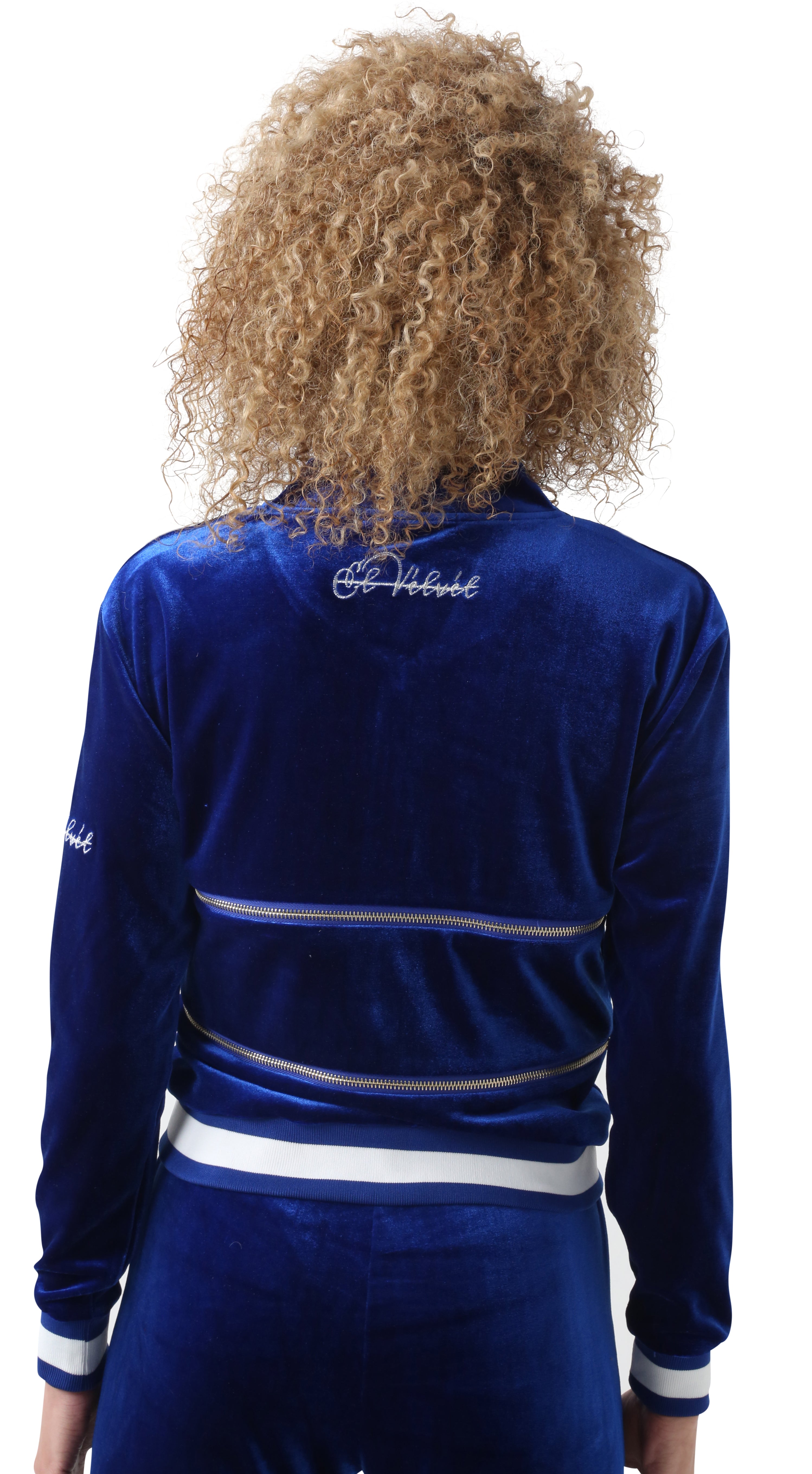 Women's Striped Royal Blue Vélvét - Full Tracksuit