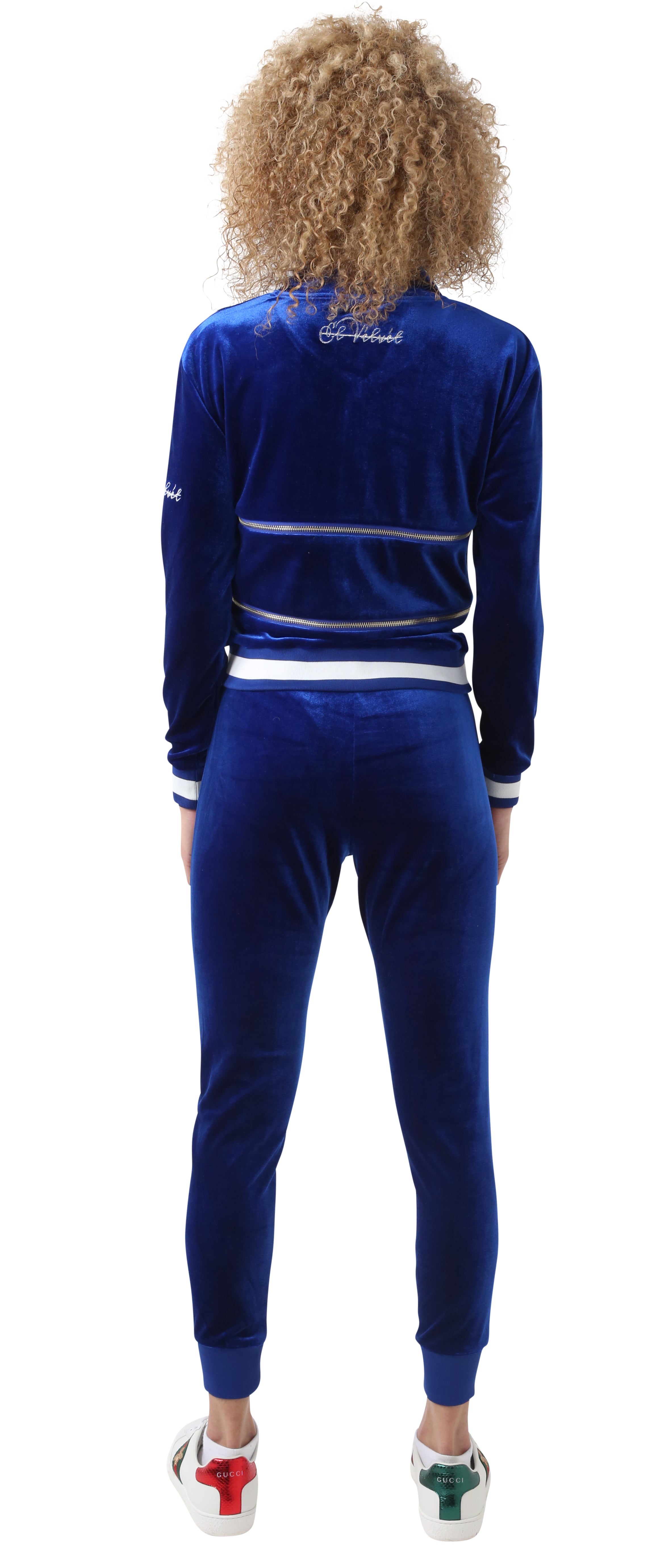 Women's Striped Royal Blue Vélvét - Full Tracksuit