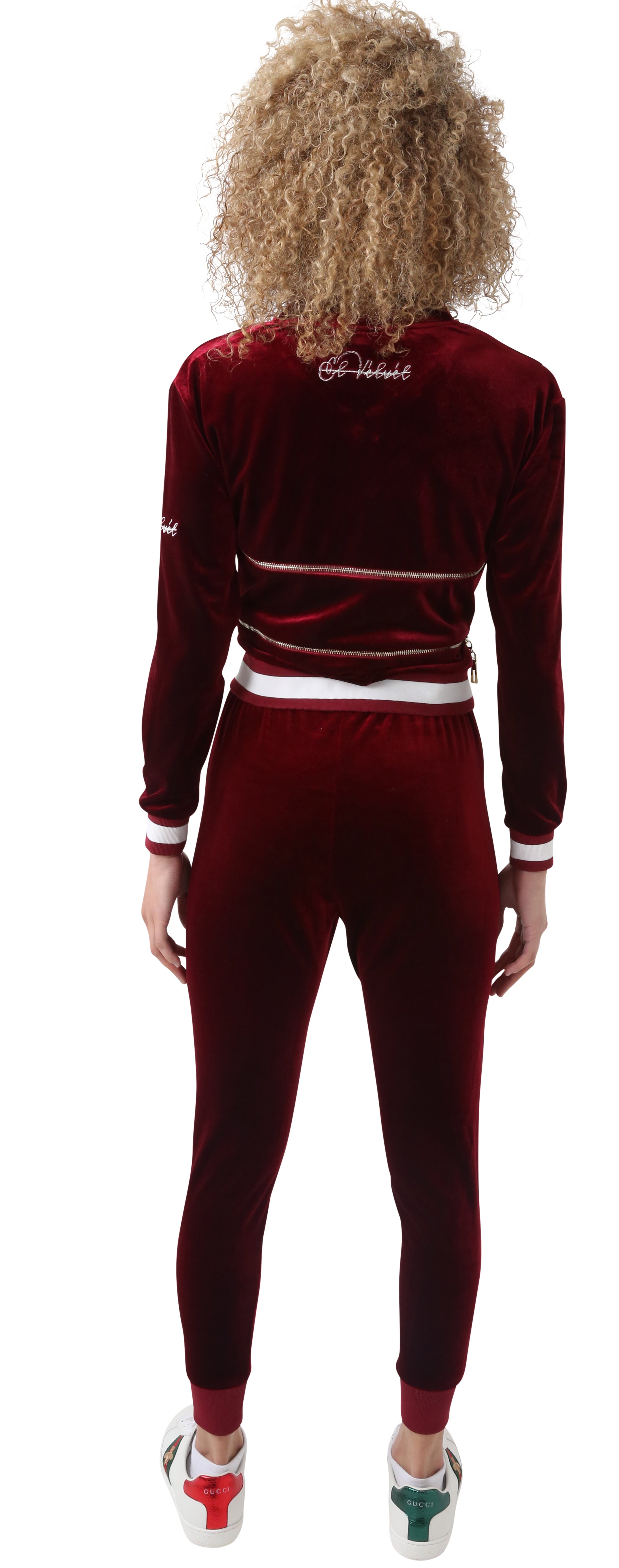 Women's Striped Burgundy Vélvét Tracksuit