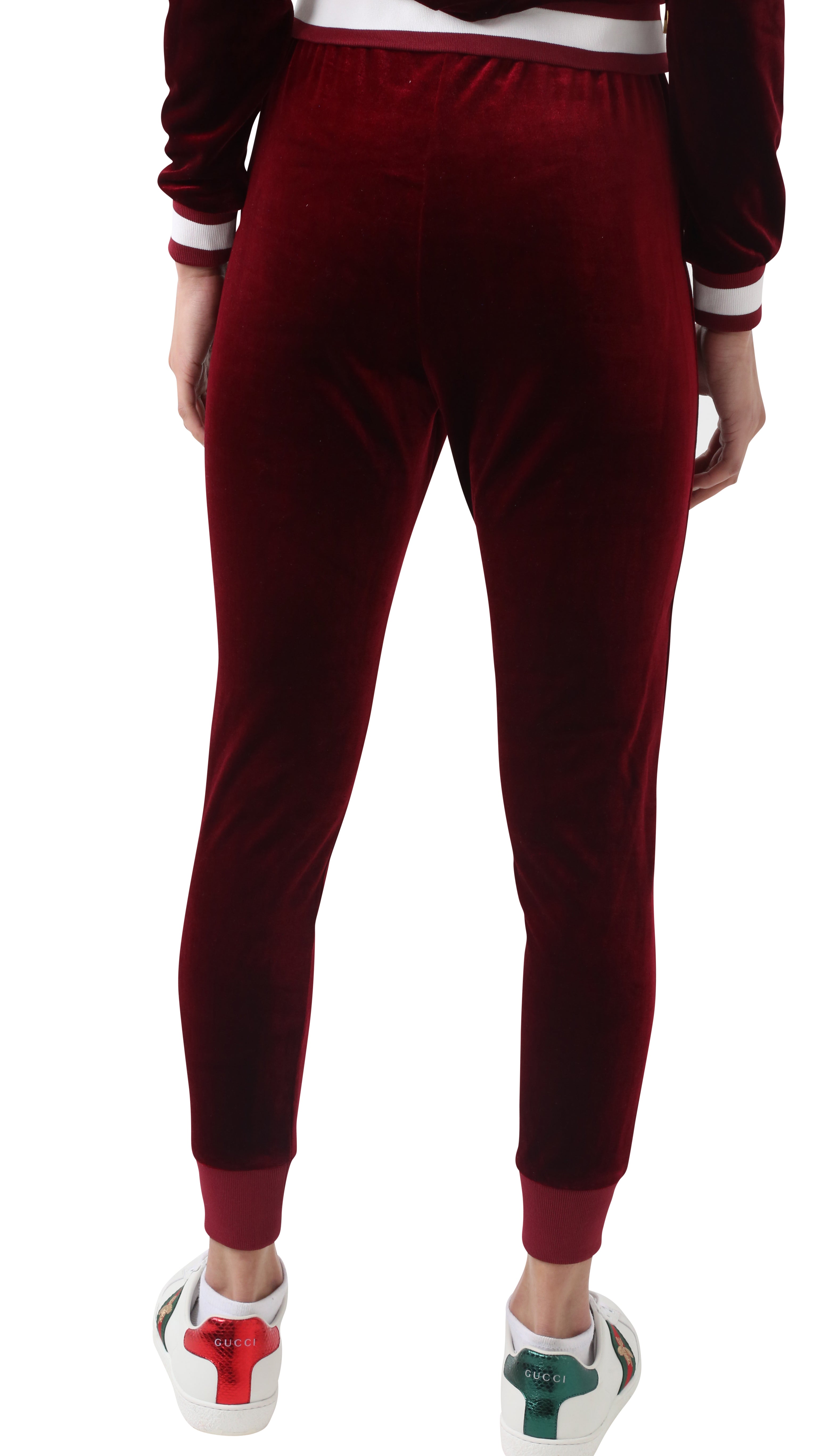 Women's Striped Burgundy Vélvét Tracksuit