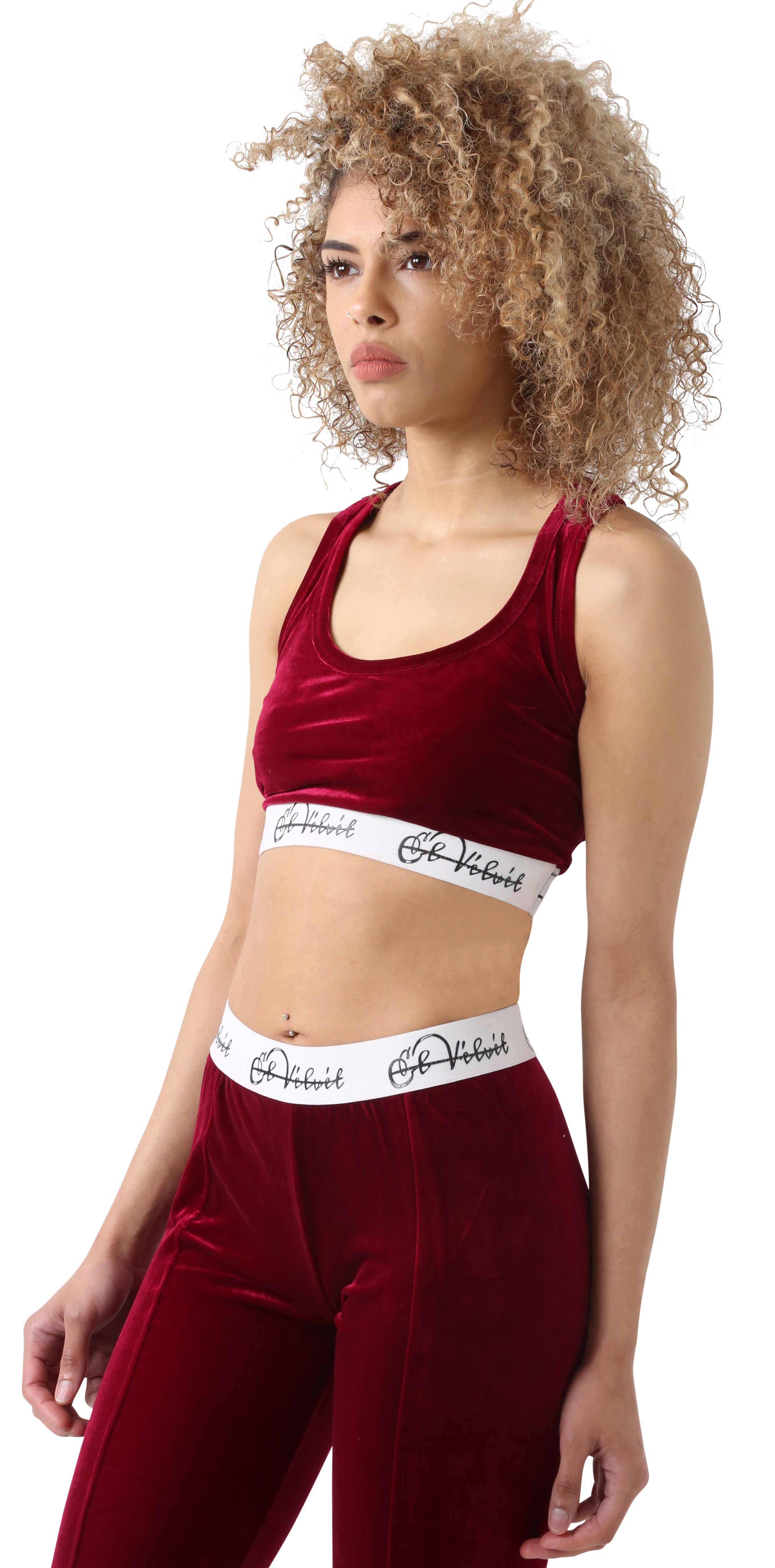 Burgundy Velvet Taped Bralet & Pants/ Leggings Full Set