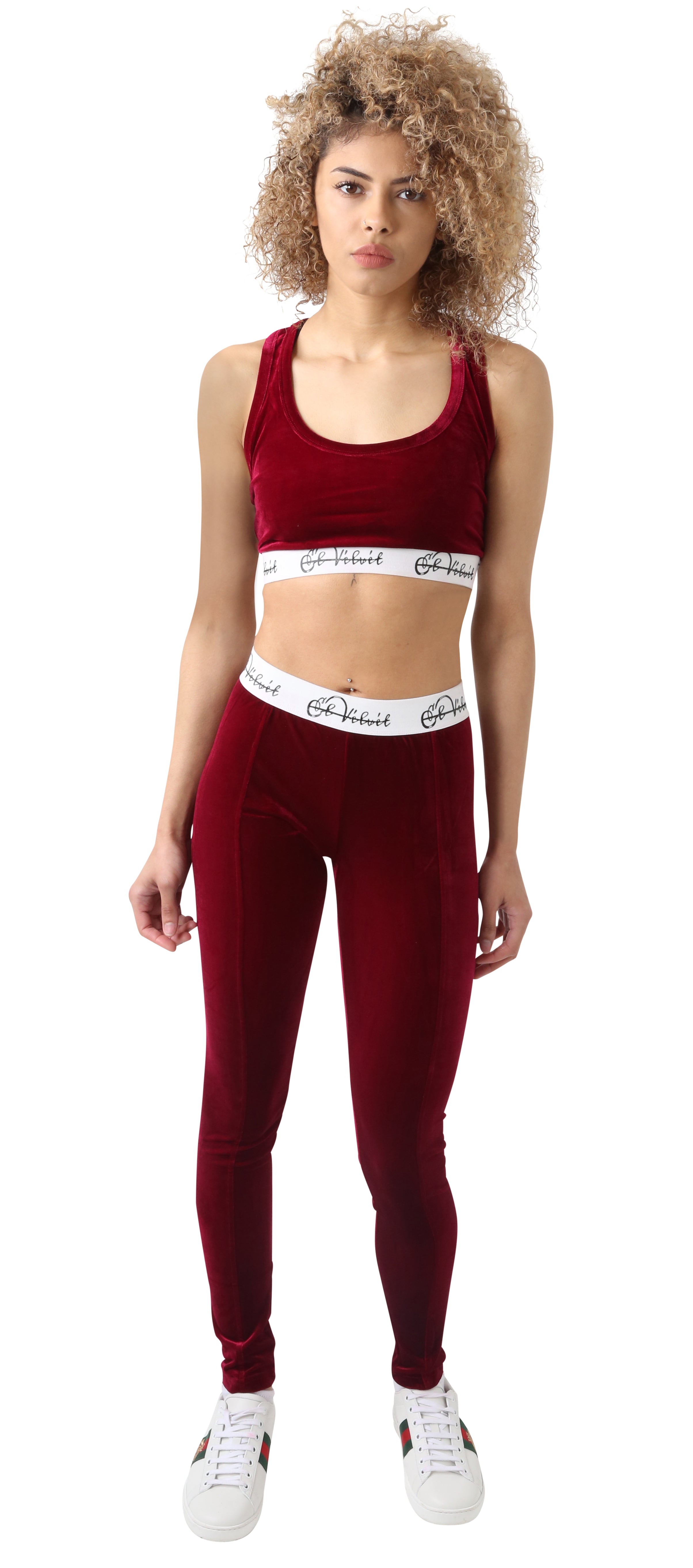Burgundy Velvet Taped Bralet & Pants/ Leggings Full Set